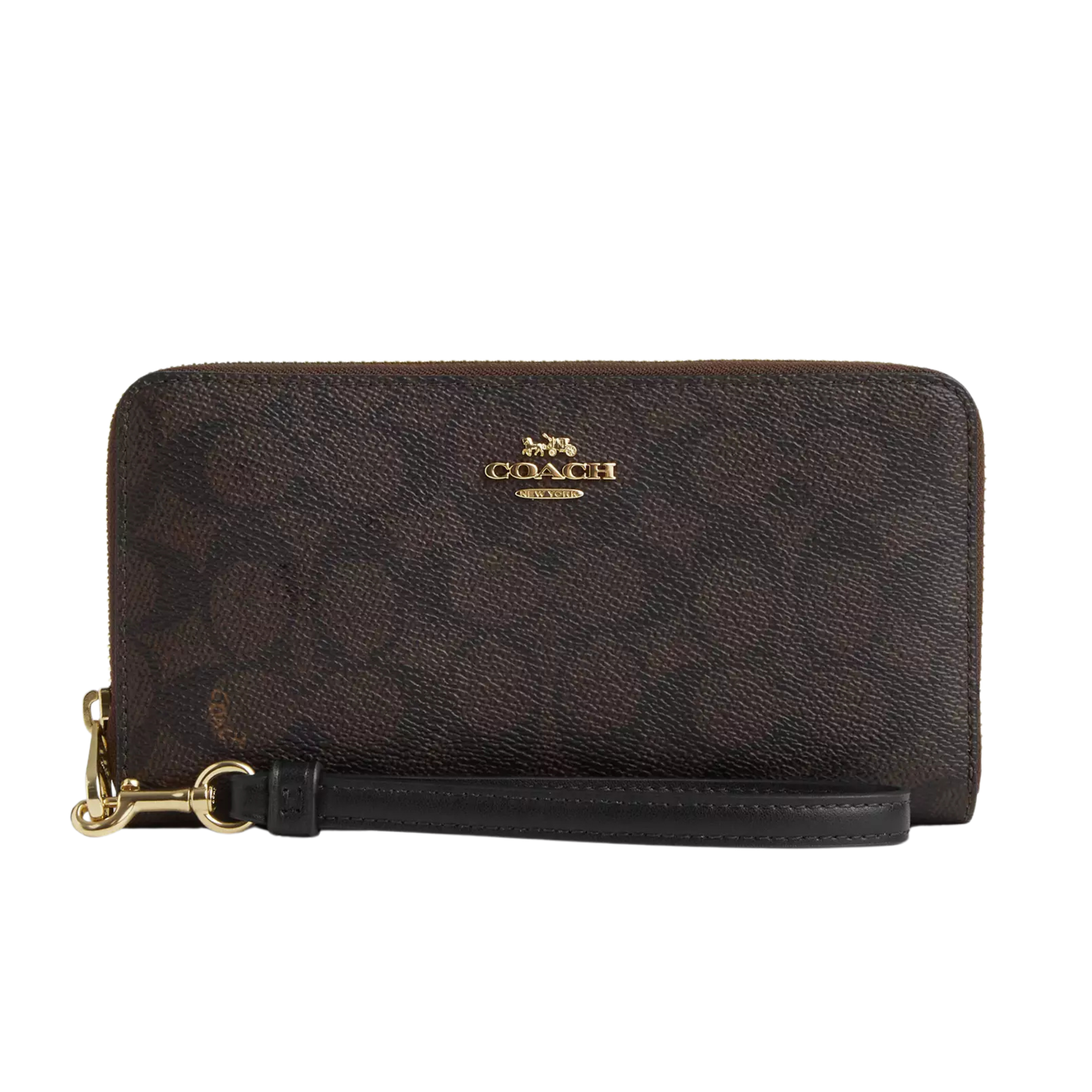 Coach Women Long Zip Around Wallet - Gold Walnut Black