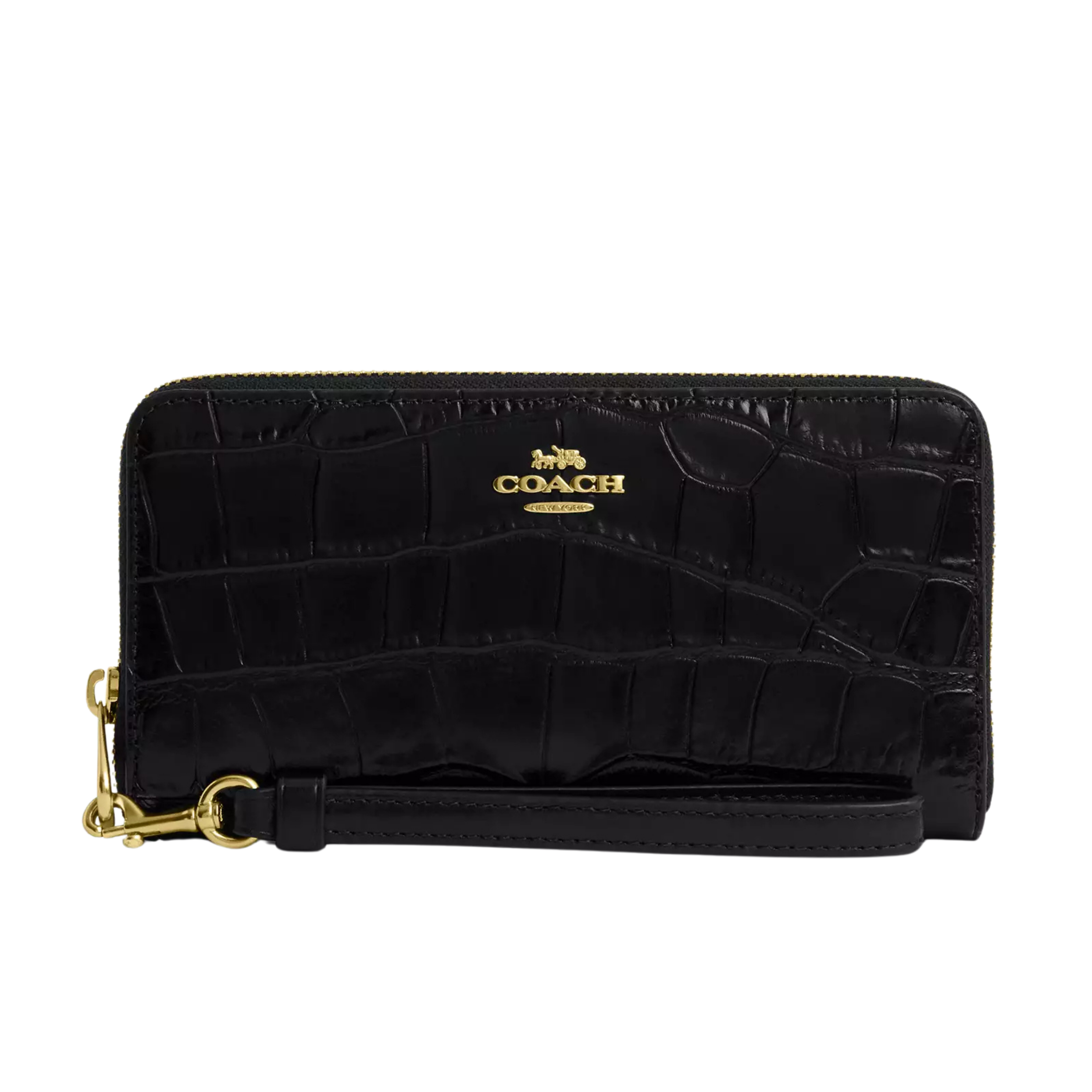 Coach Women Long Zip Around Wallet - crocodile Gold Black