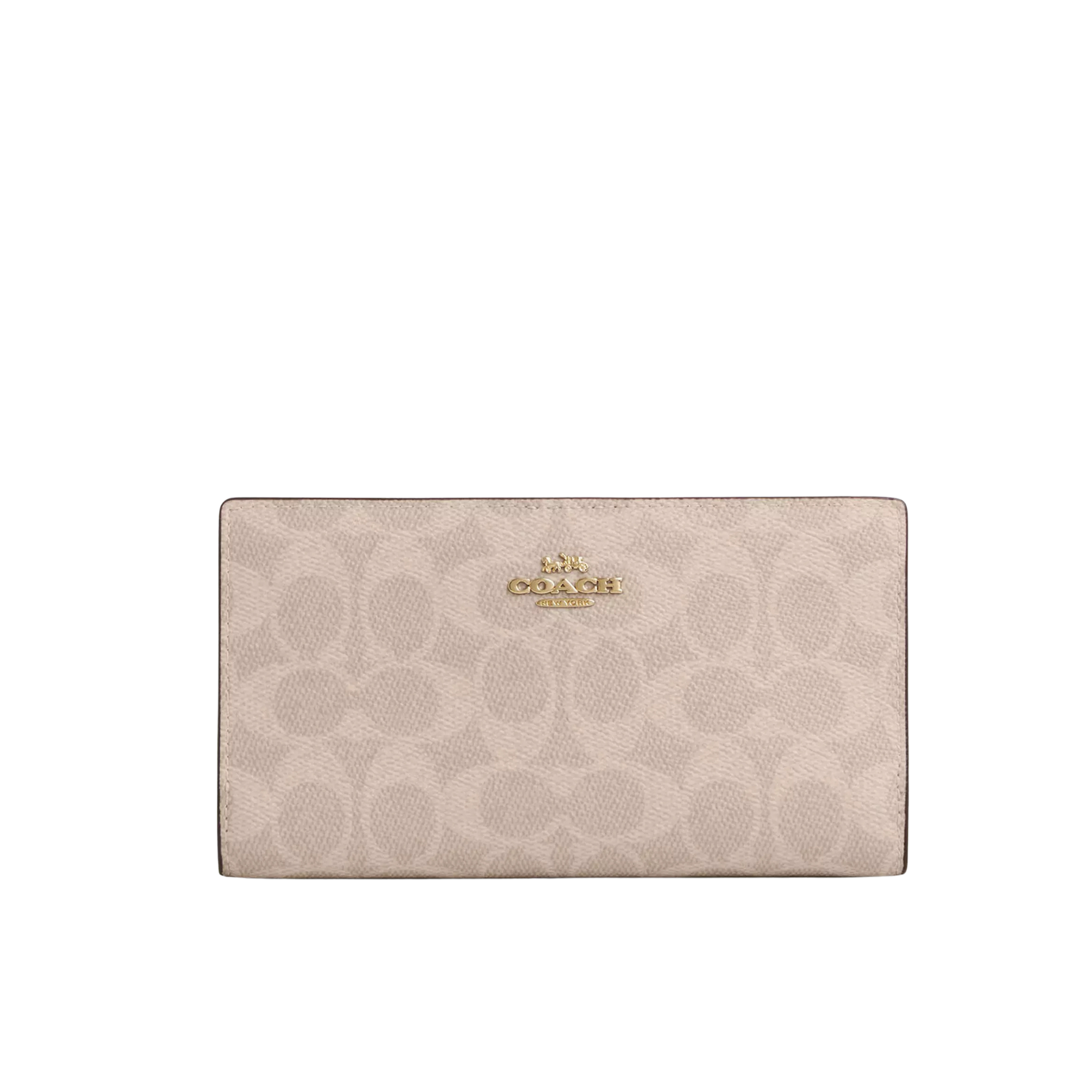 Coach Women Slim Zip Wallet - Gold Sand Chalk