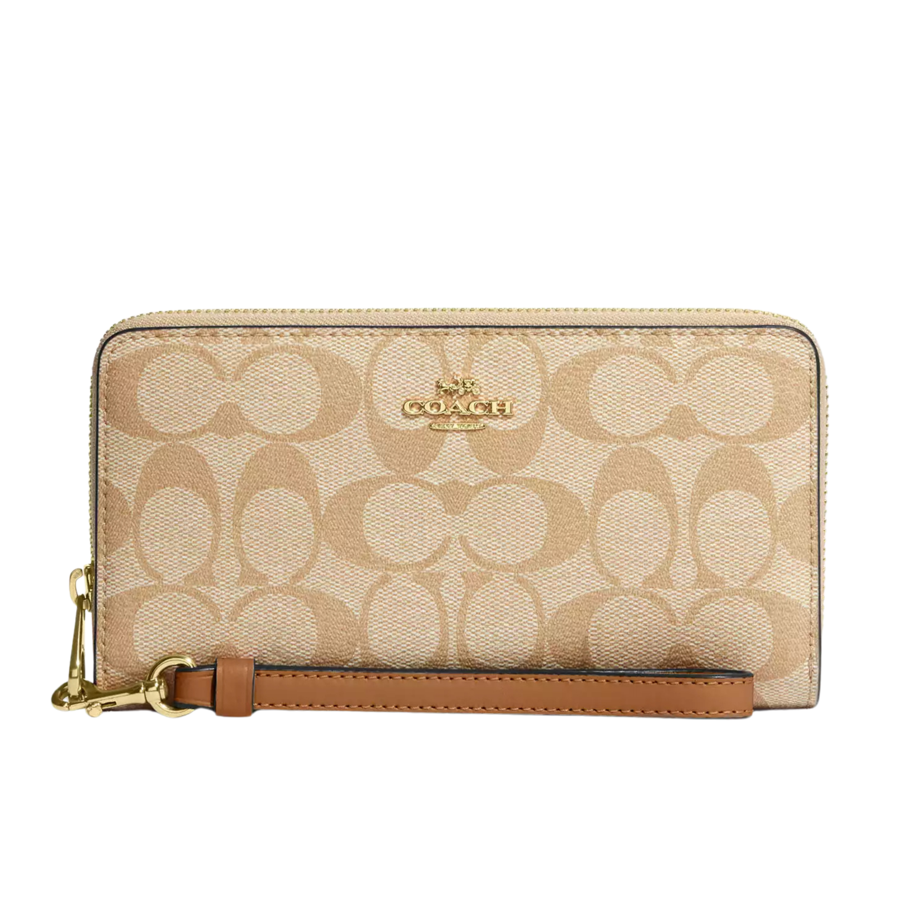 Coach Women Long Zip Around Wallet - Gold Light Khaki Light Saddle
