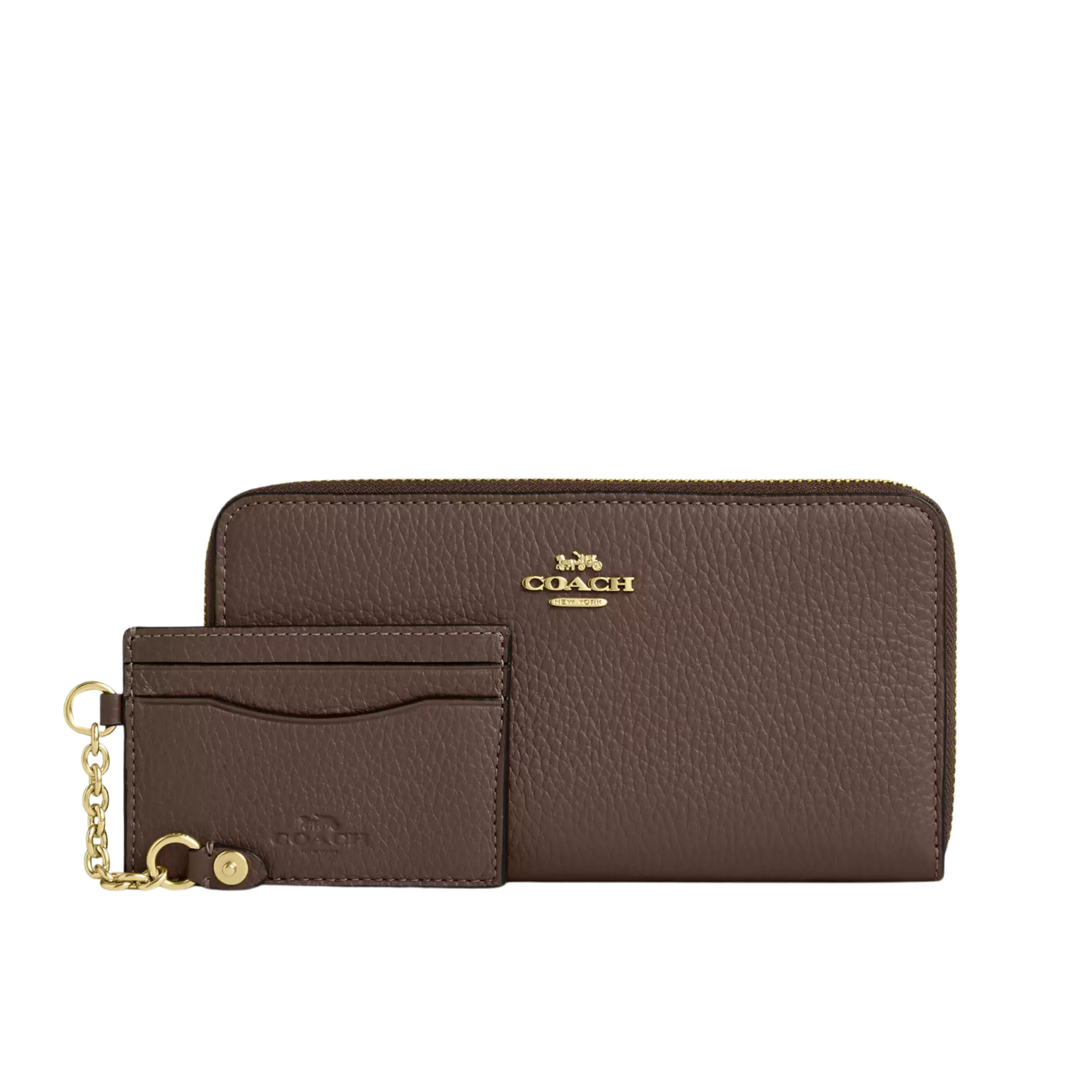 Coach Women Long Zip Around Wallet With Detachable Card Case - Gold Dark Stone
