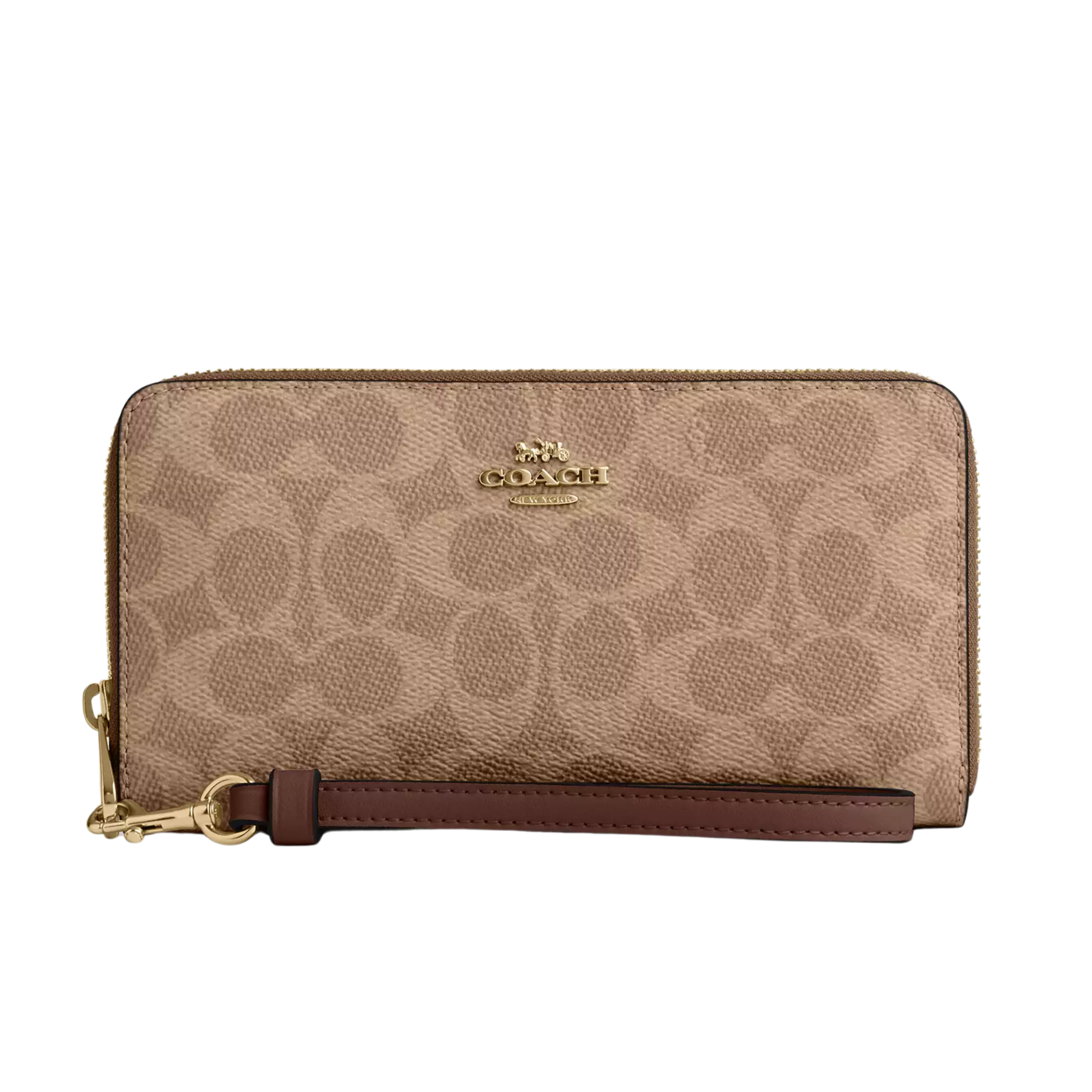 Coach Women Long Zip Around Wallet - Gold Tan Brown