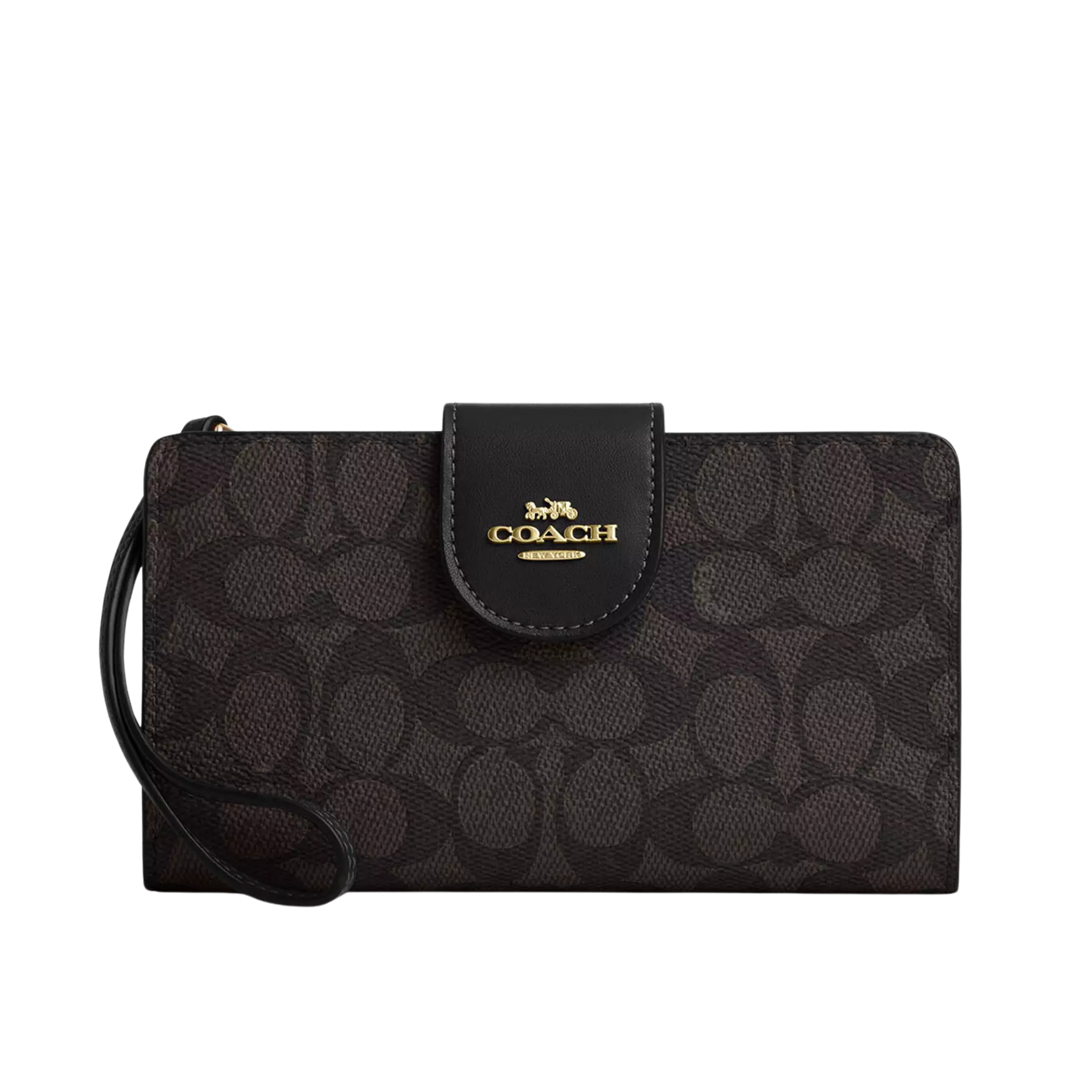 Coach Women Phone Wallet - Gold Walnut Black