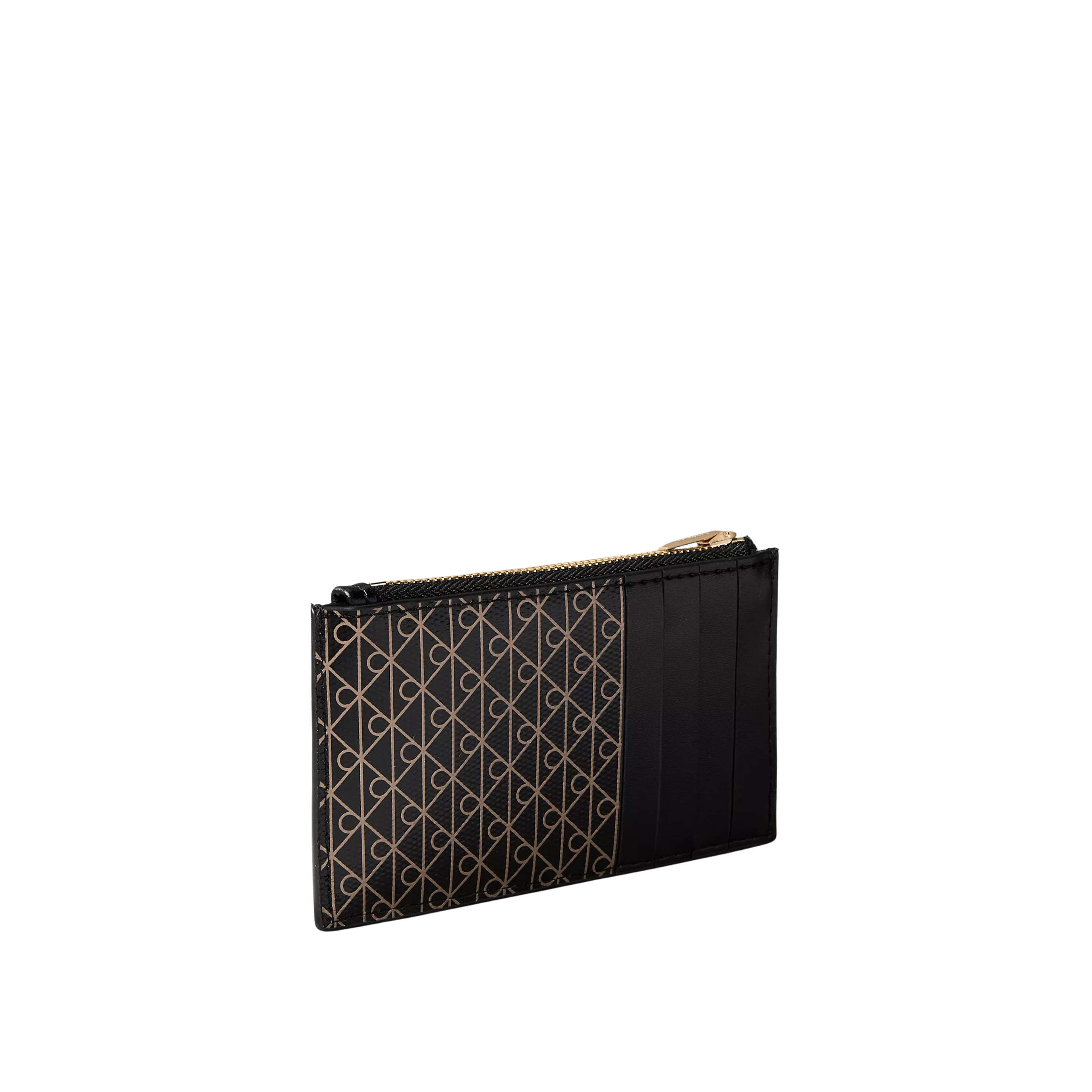 Calvin Klein Women Allover Emblem Logo Top Zip Card Case - Black
