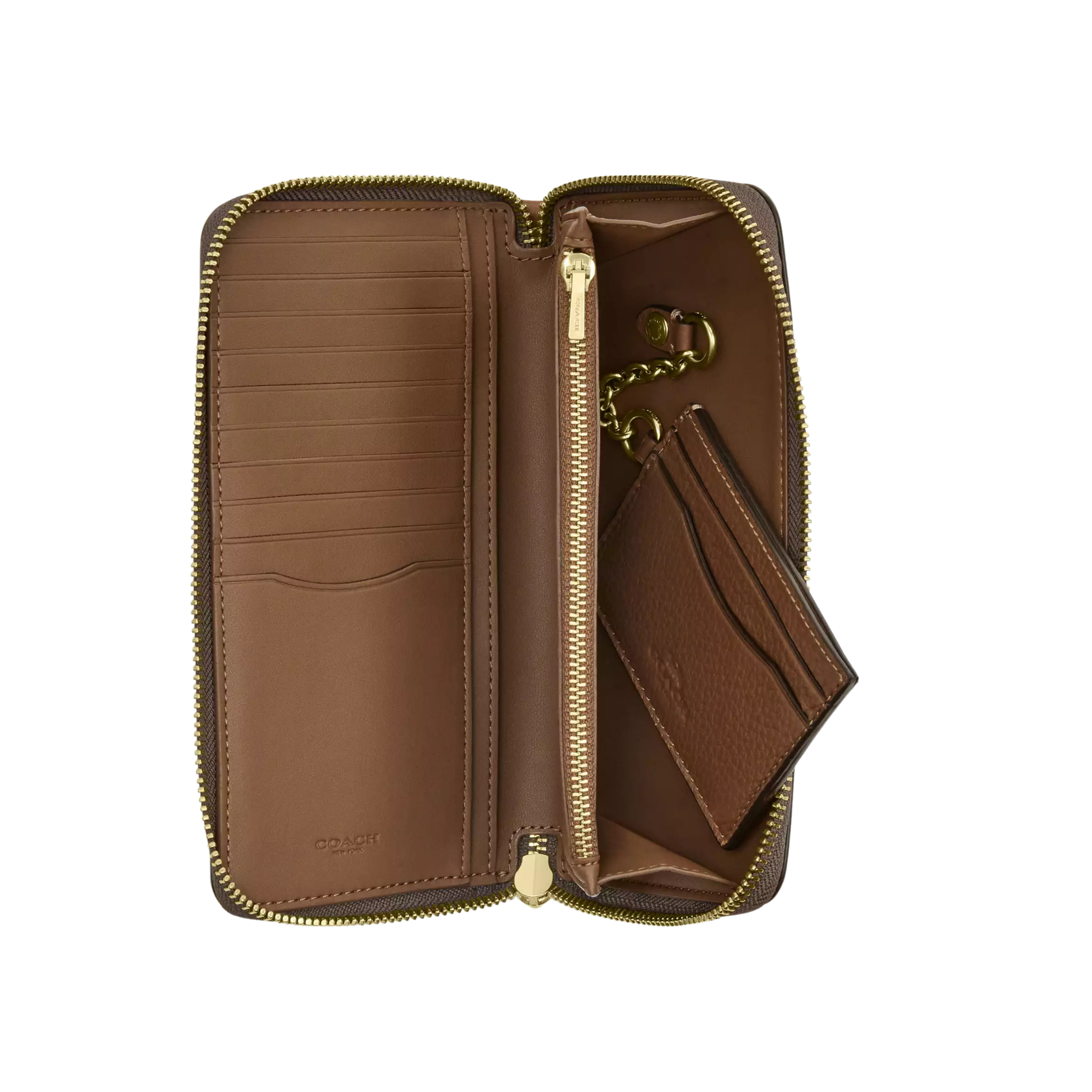 Coach Women Long Zip Around Wallet With Detachable Card Case - Gold Dark Stone