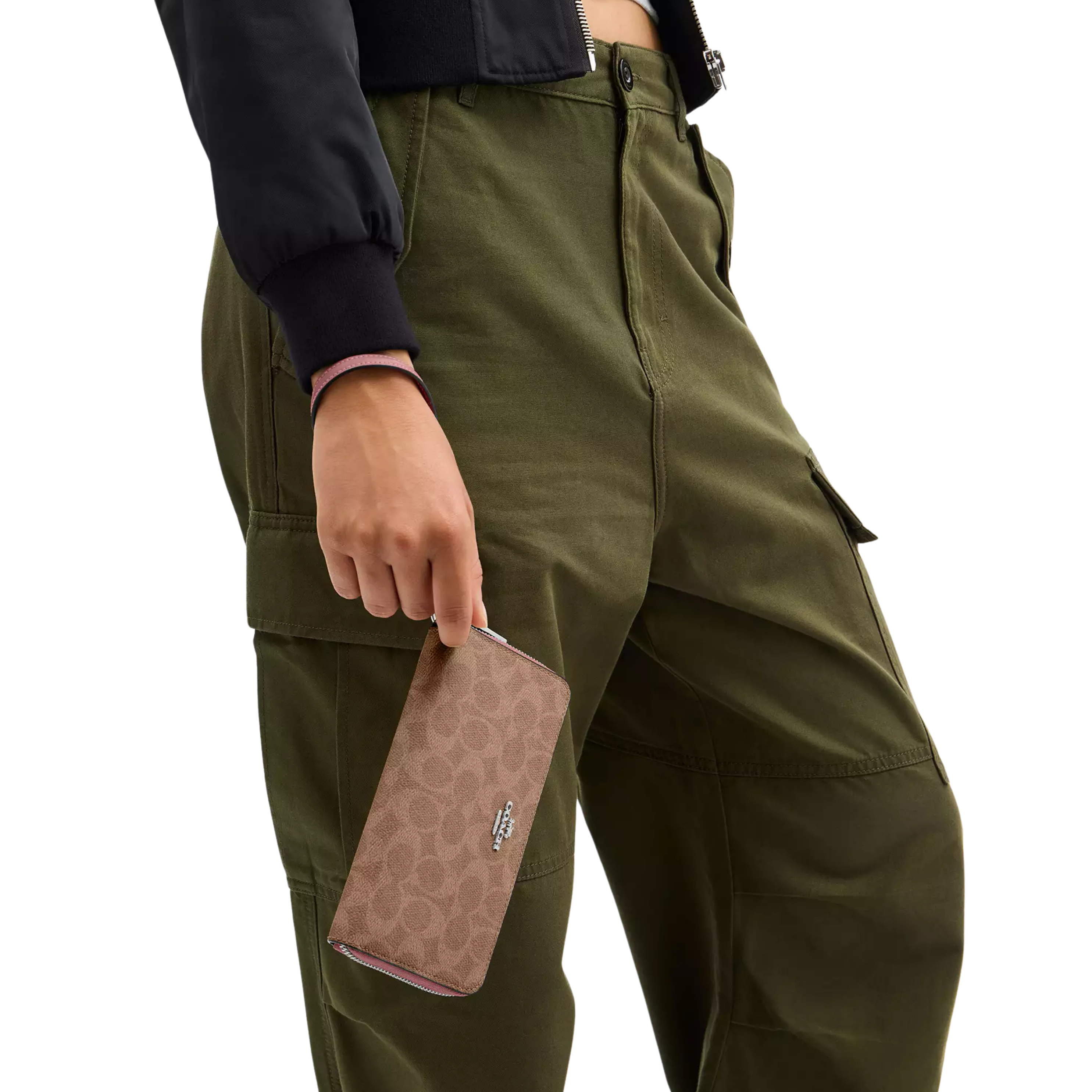 Coach Women Long Zip Around Wallet With Detachable Card Case - Tan Dusty Pink