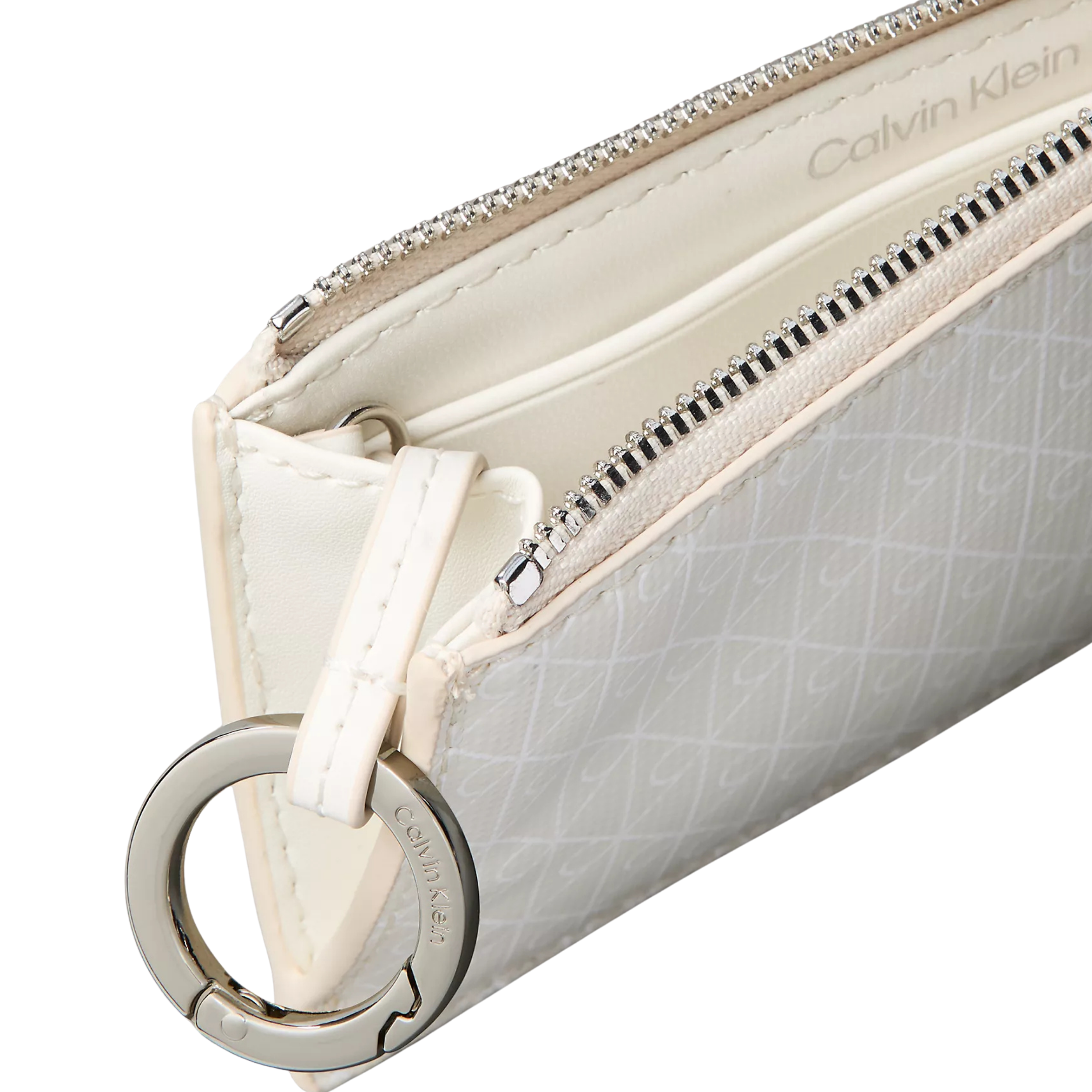 Calvin Klein Women Allover Emblem Logo Top Zip Card Case - Lily White