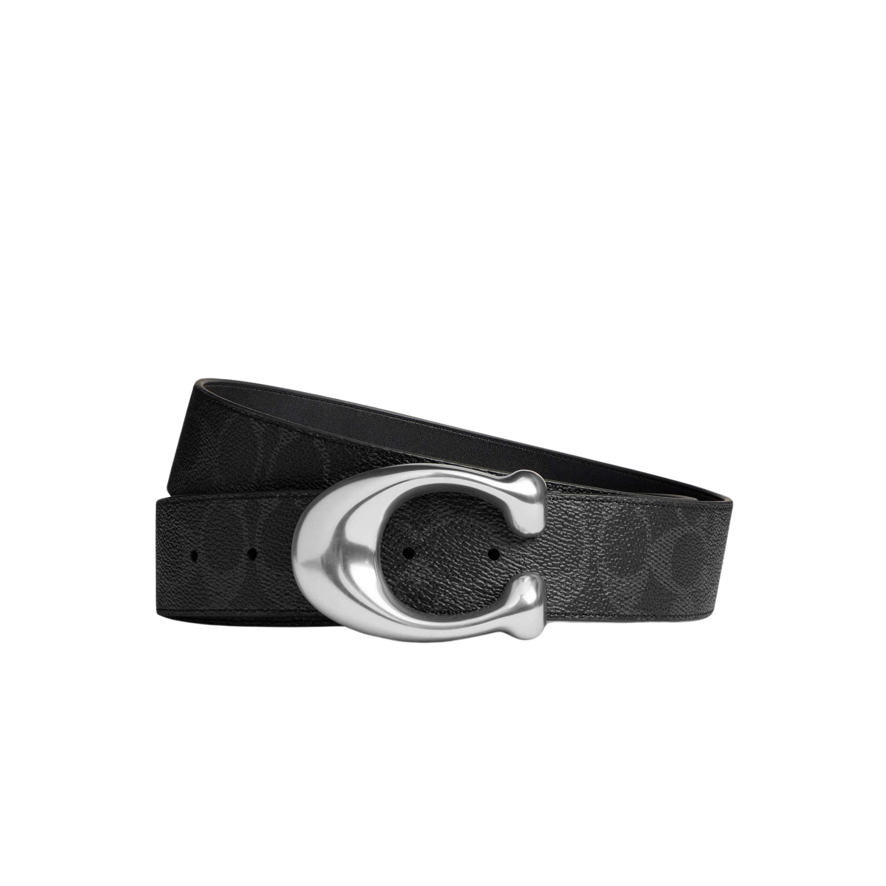 Coach Men Sculpted C Buckle Reversible Belt 38 Mm - Black Signature Black