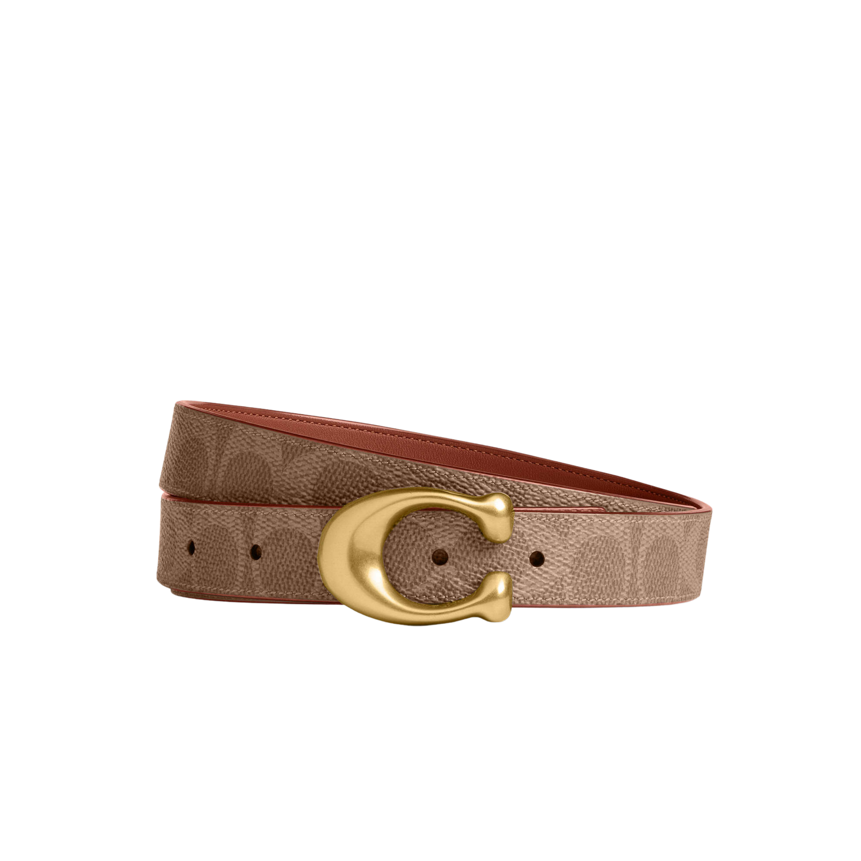 Coach Women Sculpted C Buckle Reversible Belt 25 Mm - Brass Tan Caramel