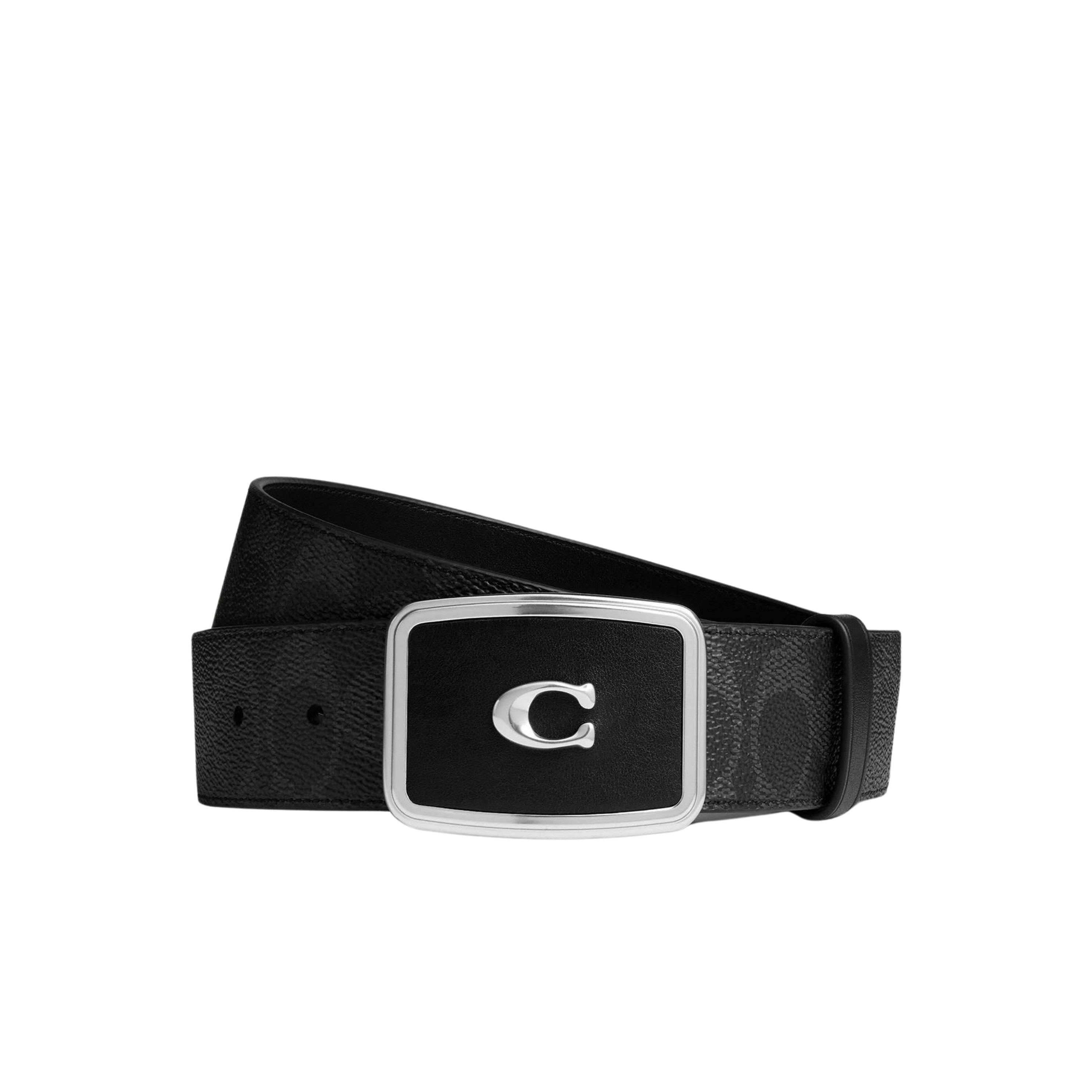 Coach Men Signature Plaque Buckle Belt, 38 Mm - Black Signature