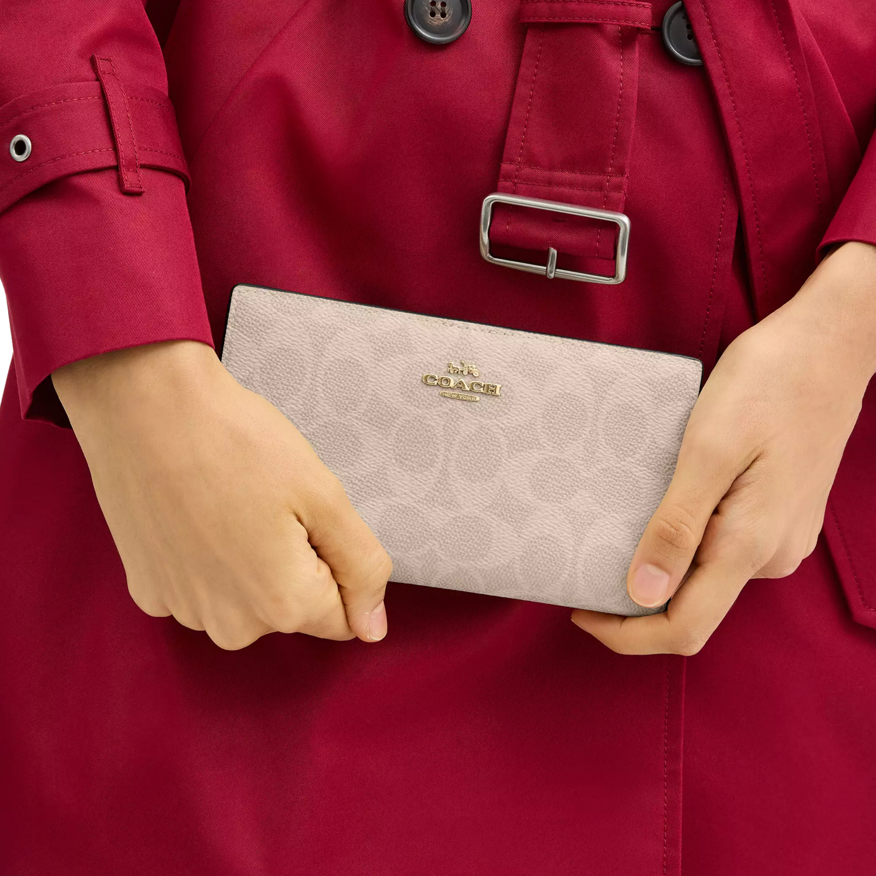 Coach Women Slim Zip Wallet - Gold Sand Chalk