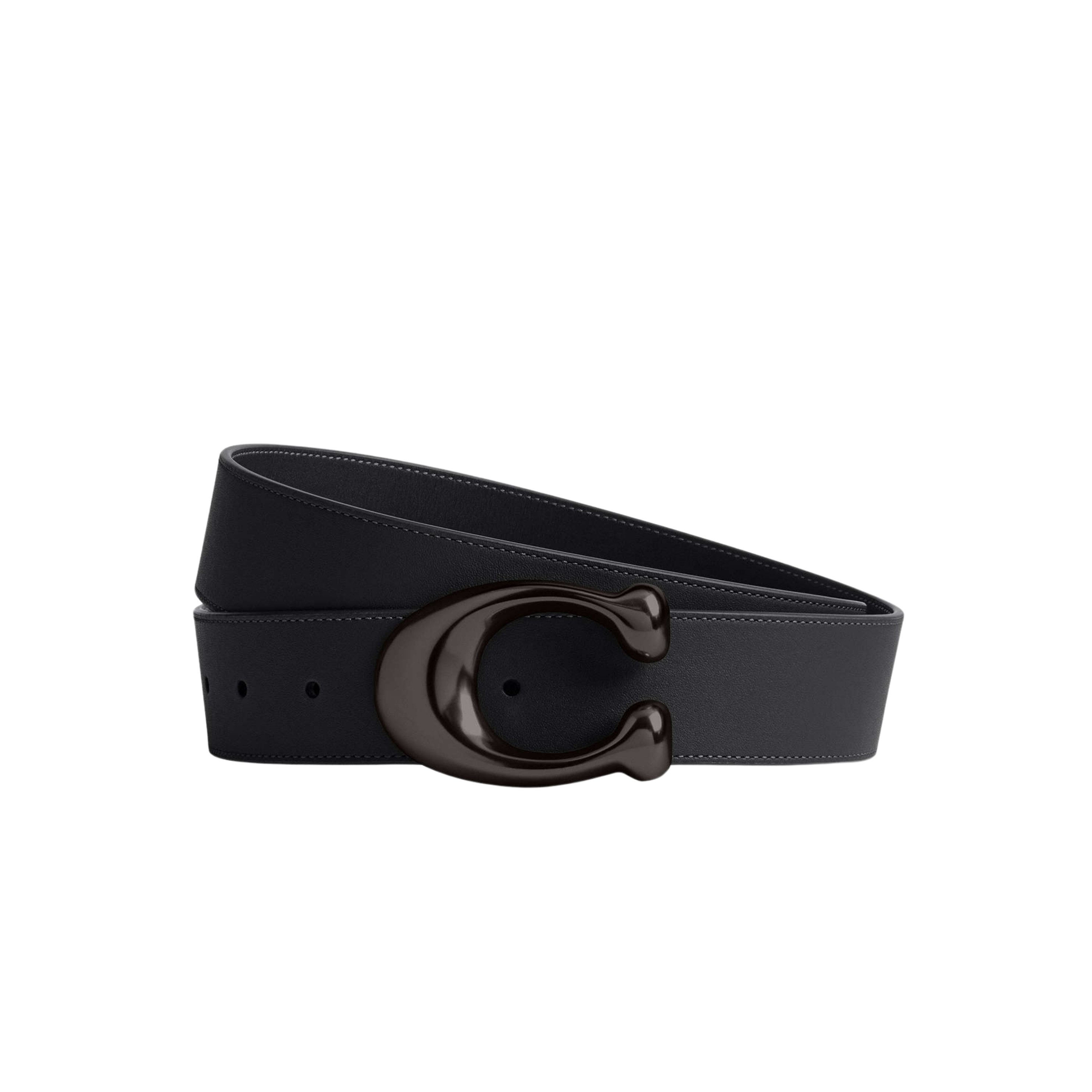 Coach Men Sculpted C Buckle Reversible Belt 38 Mm - Glovetan Leather Black Black