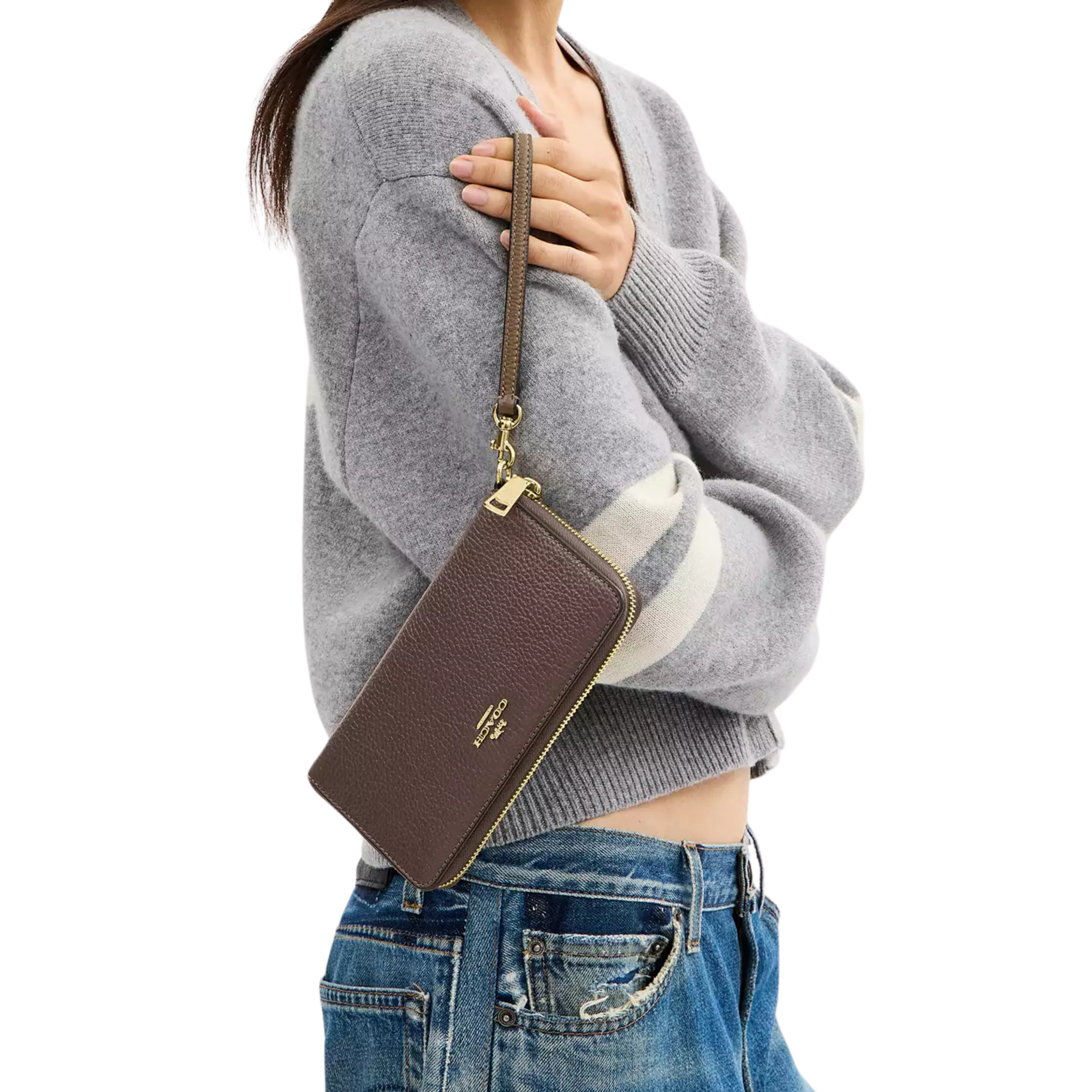 Coach Women Long Zip Around Wallet With Detachable Card Case - Gold Dark Stone