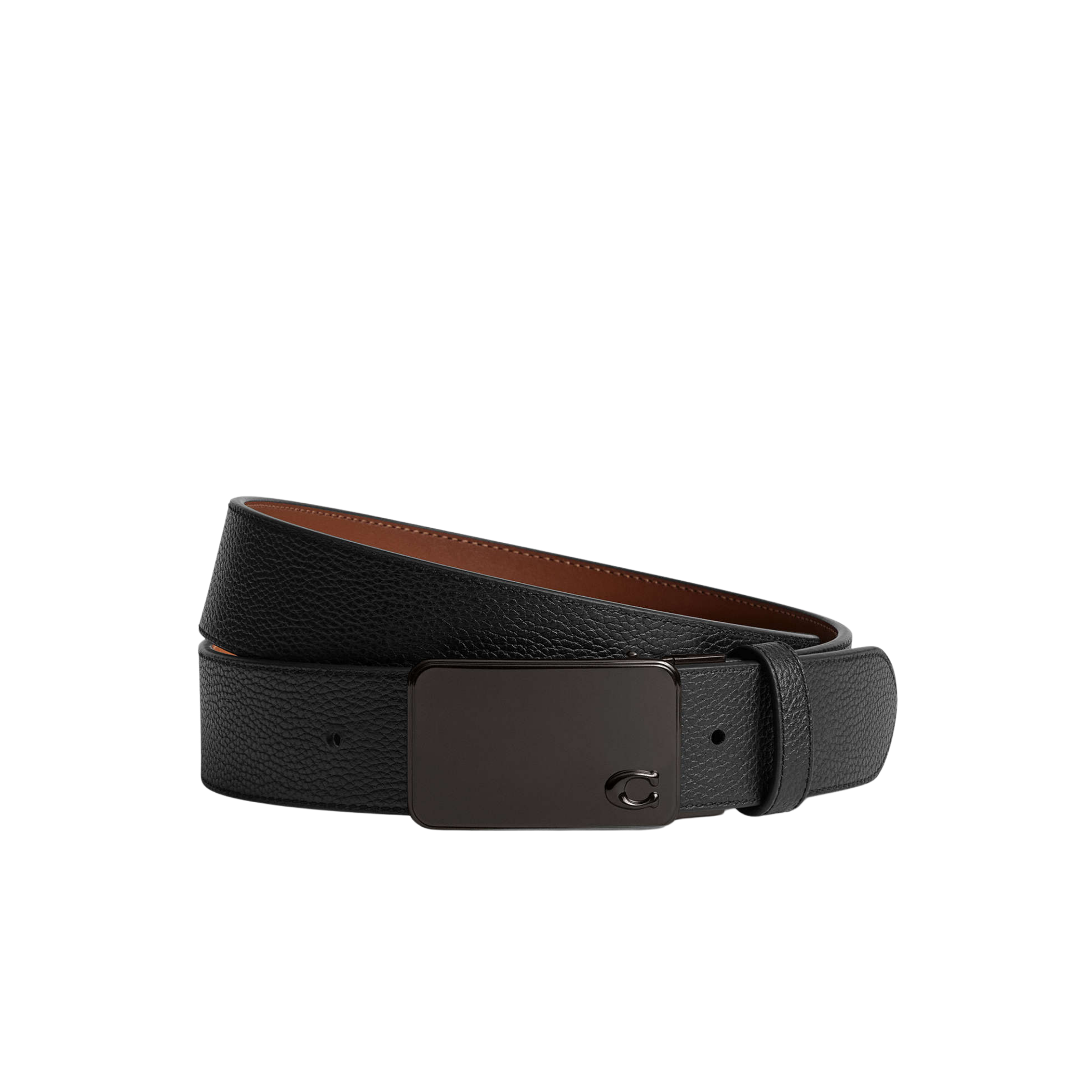 Coach Men Signature Plaque Buckle Cut To Size Reversible Belt 38 Mm - Black Redwood