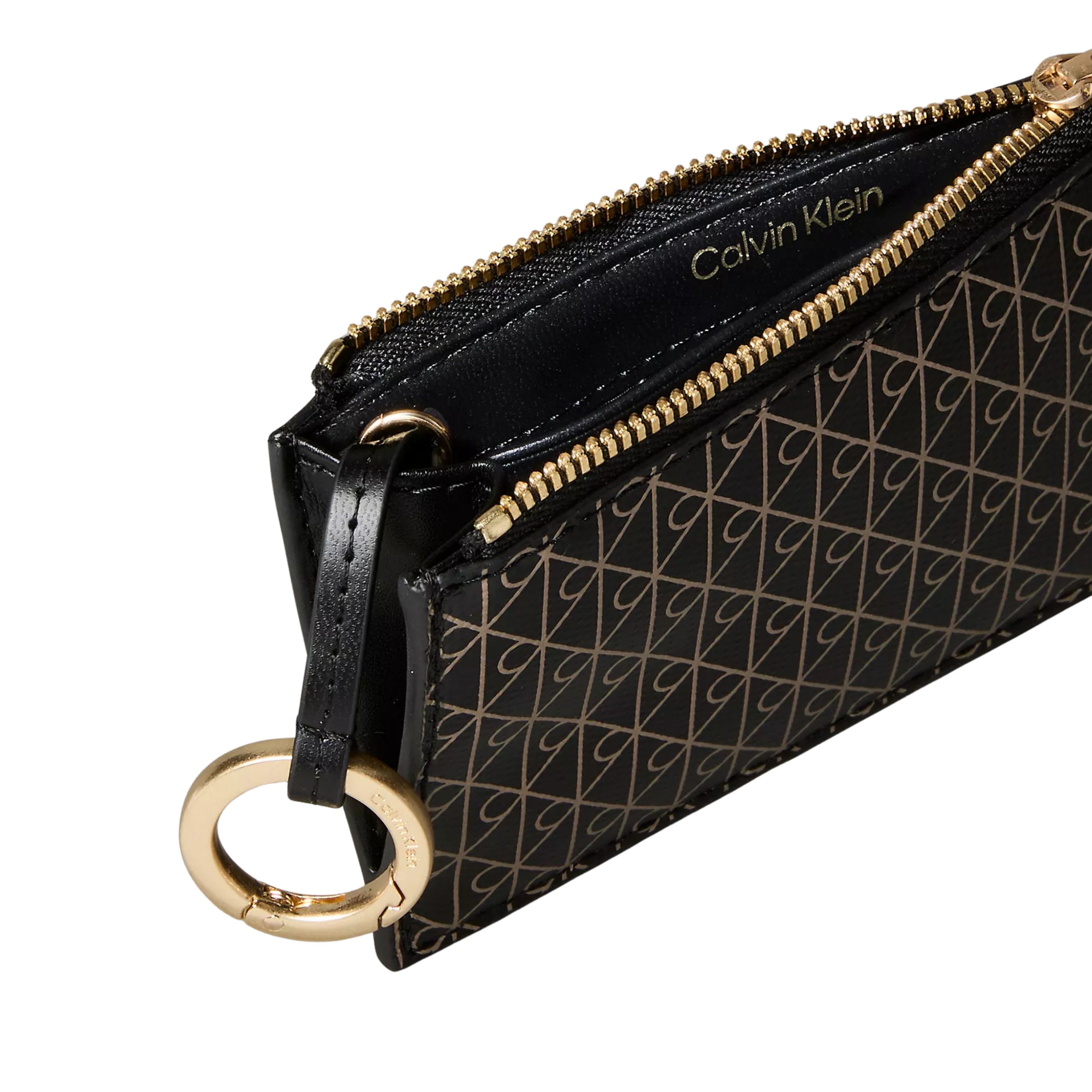 Calvin Klein Women Allover Emblem Logo Top Zip Card Case - Black