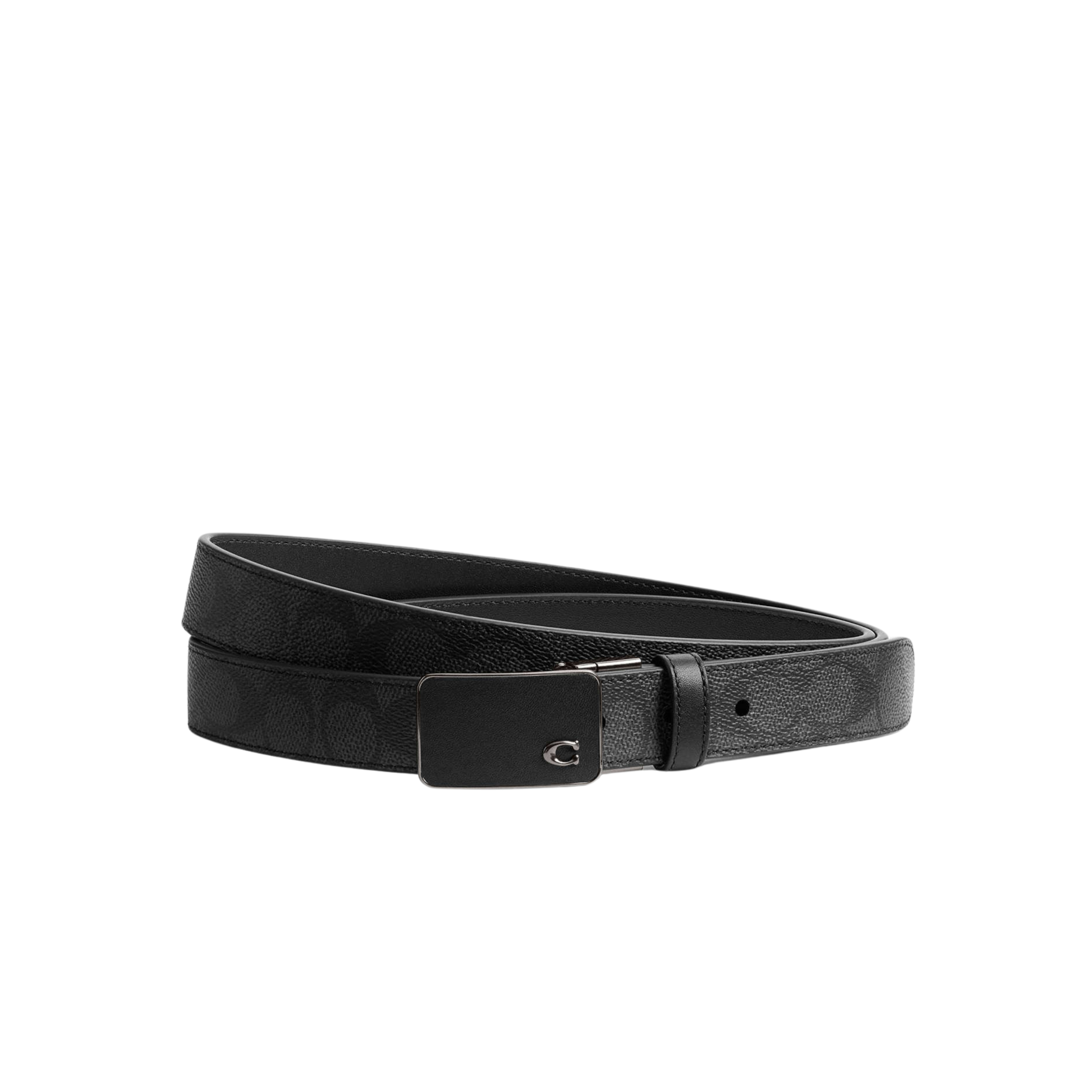 Coach Men Signature Plaque Buckle Cut-To-Size Reversible Belt 30 Mm - Charcoal Black
