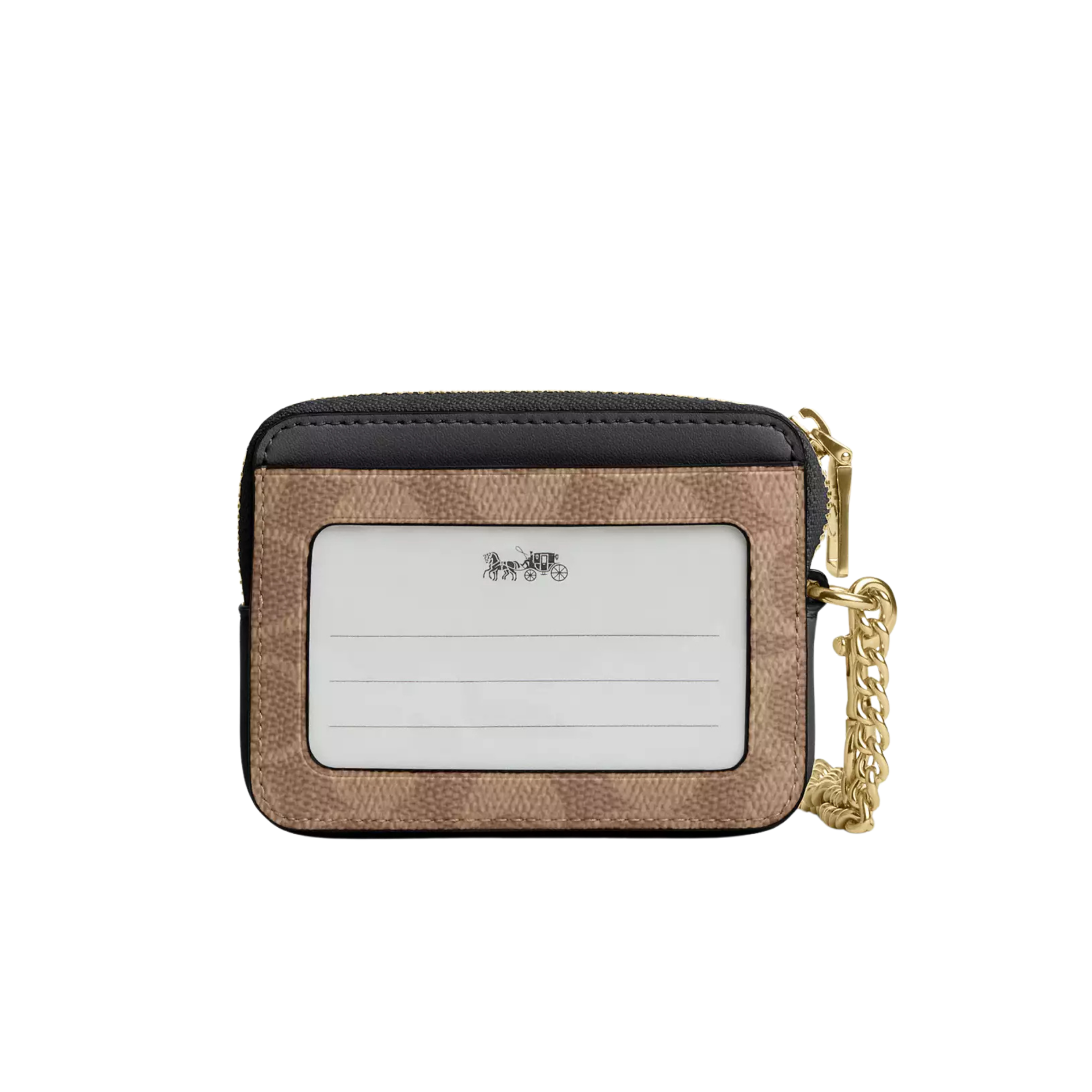Coach Women Zip Card Case - Gold Tan Black