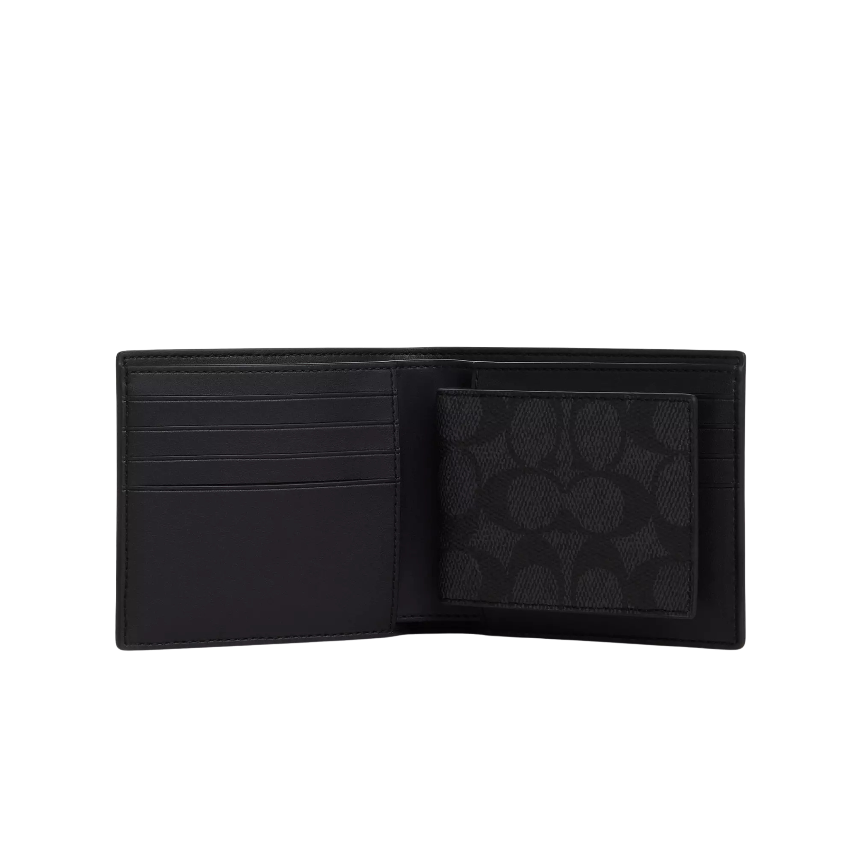 Coach Men Boxed 3-In-1 Wallet Gift Set - Gunmetal Charcoal Black