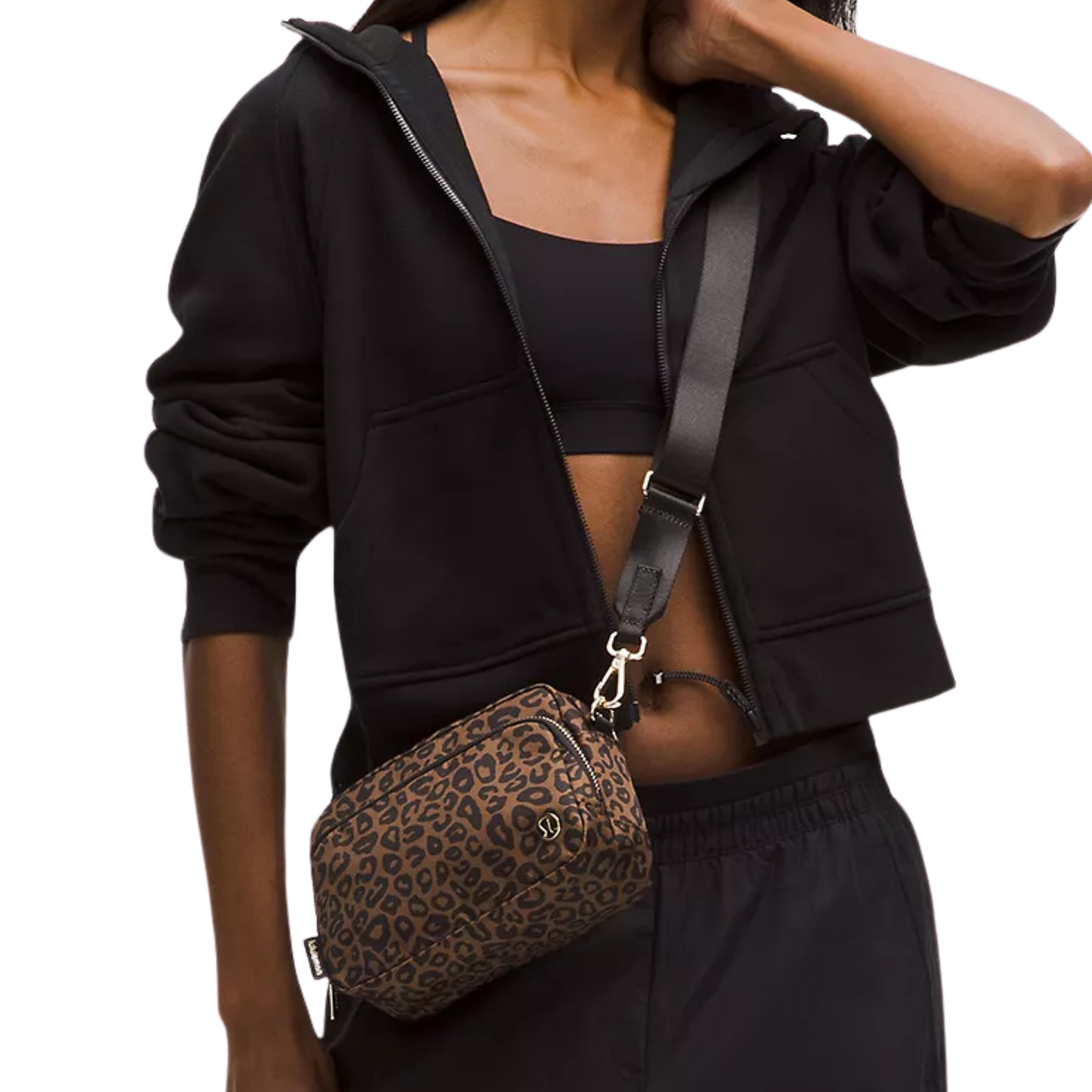 Lululemon Everywhere Crossbody Bag 2L Metal Hardware - Leopardo Shift Midi Desert Khaki Multi Night Brown Gold