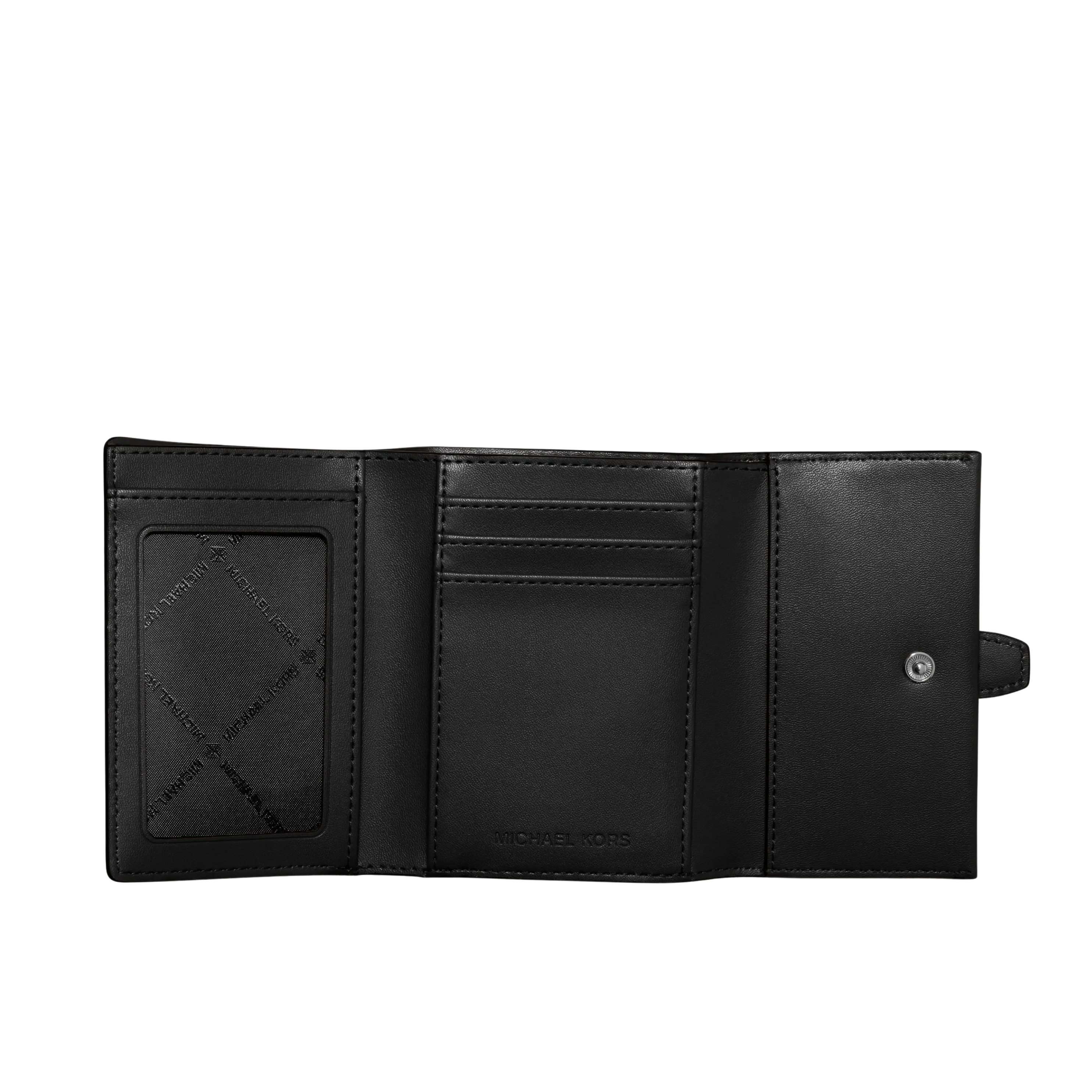 Michael Kors Women Greenwich Medium Leather Trifold Wallet - Black Silver