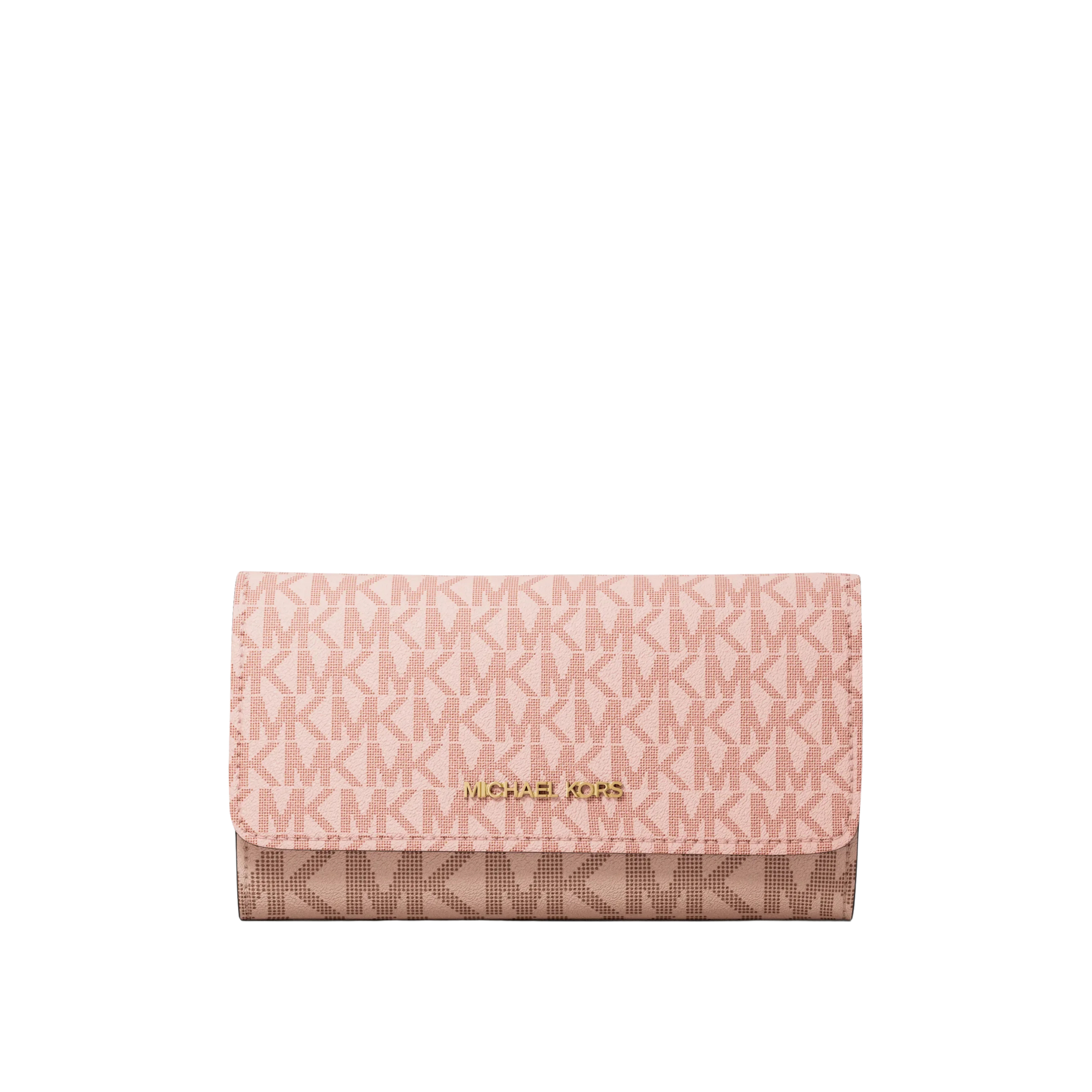 Michael Kors Women Jet Set Large Signature Logo Tri Fold Wallet - Powder Blush Multi