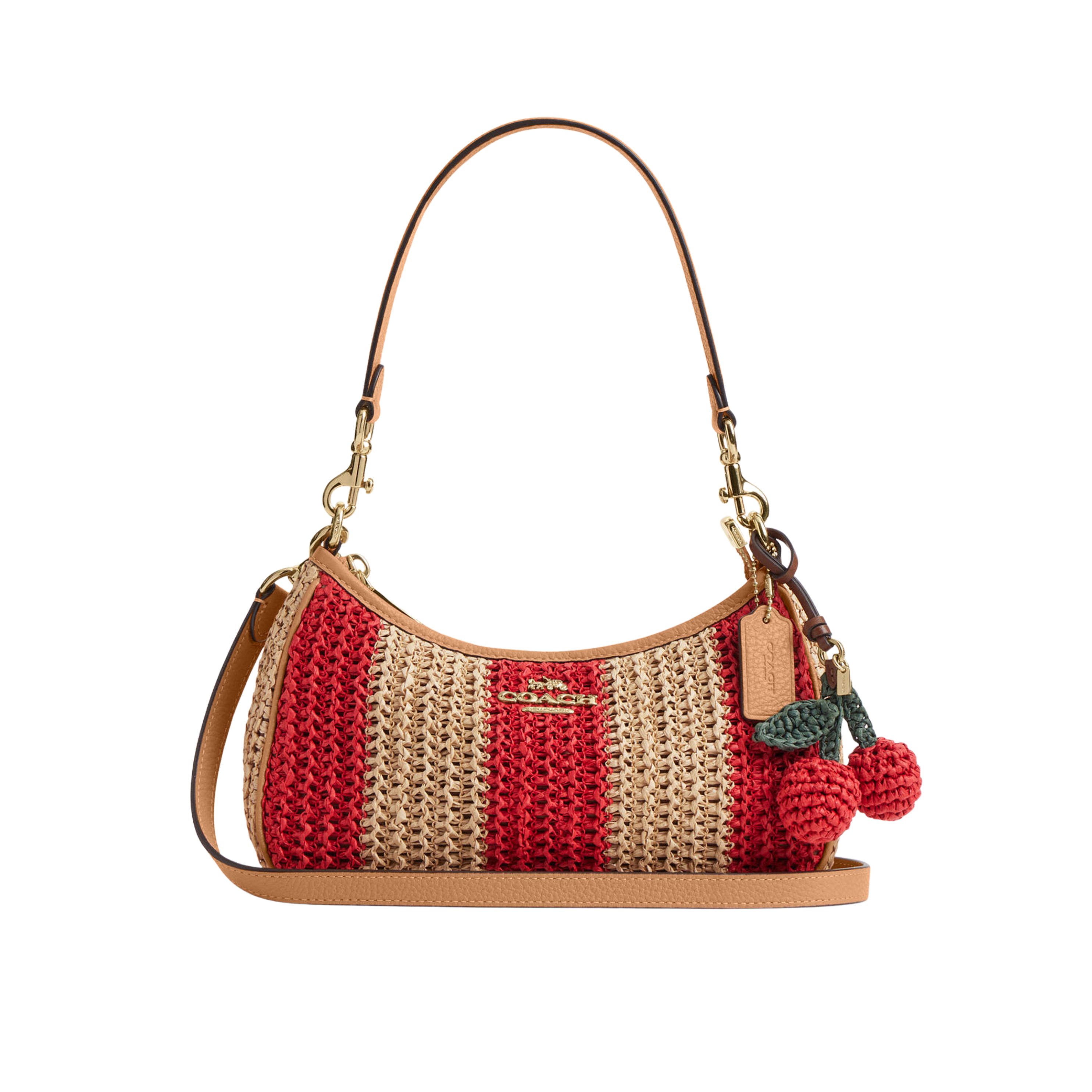 Coach Women Teri Shoulder Bag - Straw Gold Red Tan