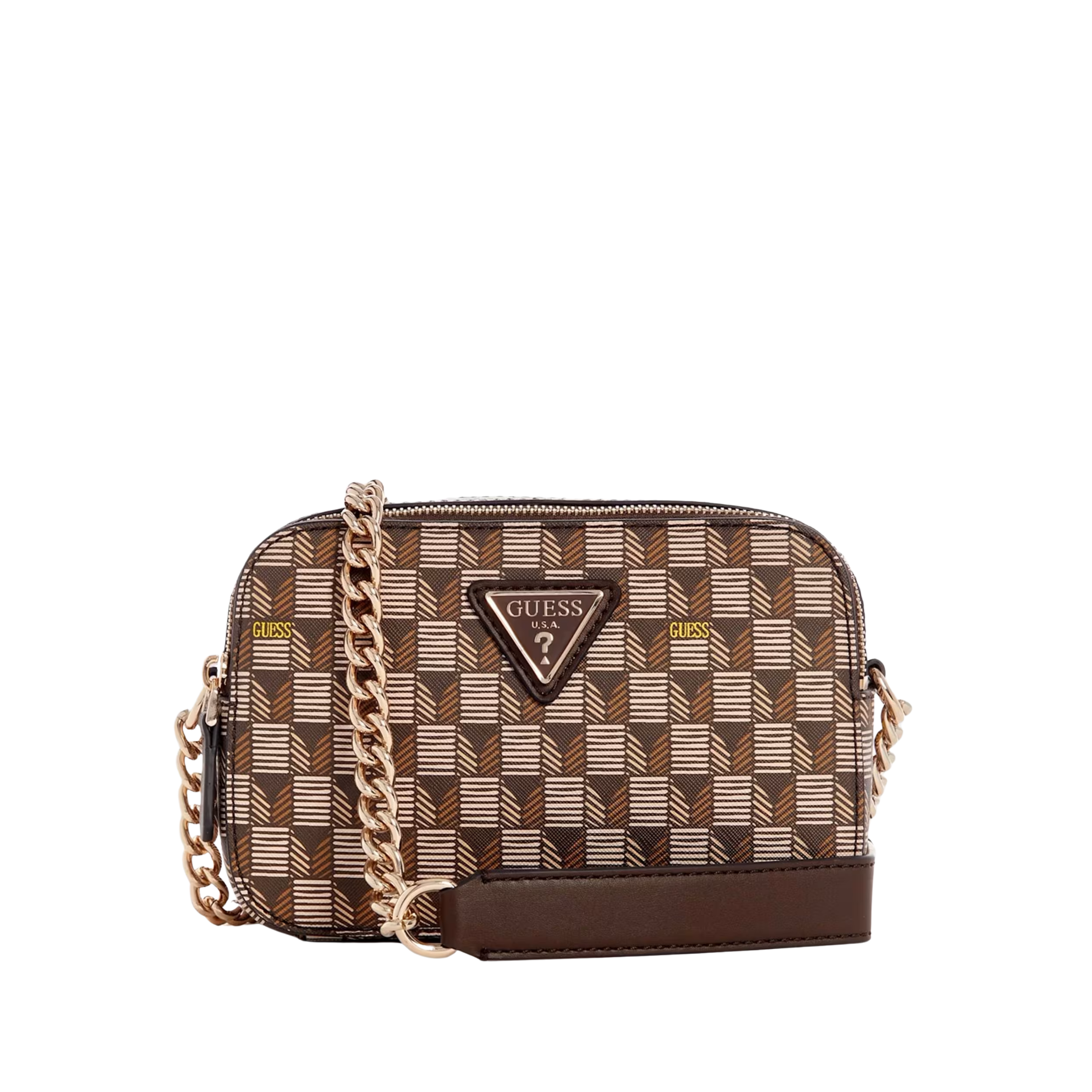 Guess Women Signature Faux Leather Camera Crossbody - Brown Multi