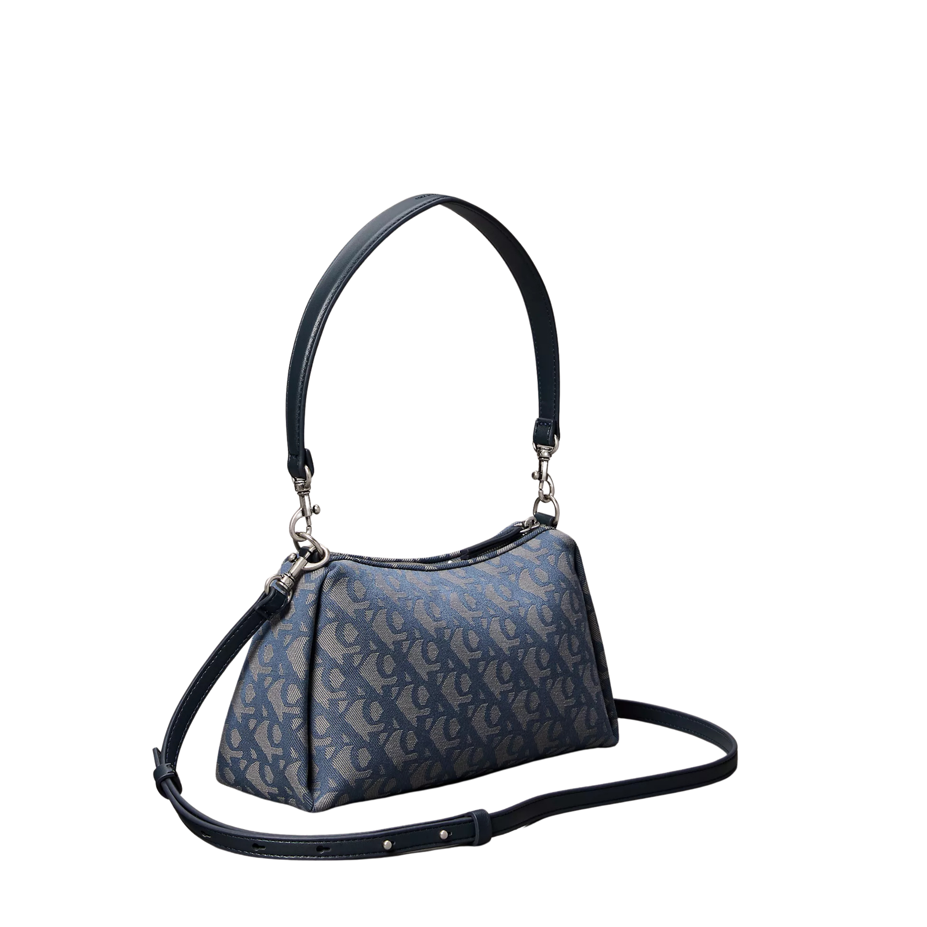 Calvin Klein Women Pleat Monogram Logo Shoulder Bag - Blue Indigo Atmosphere Aop
