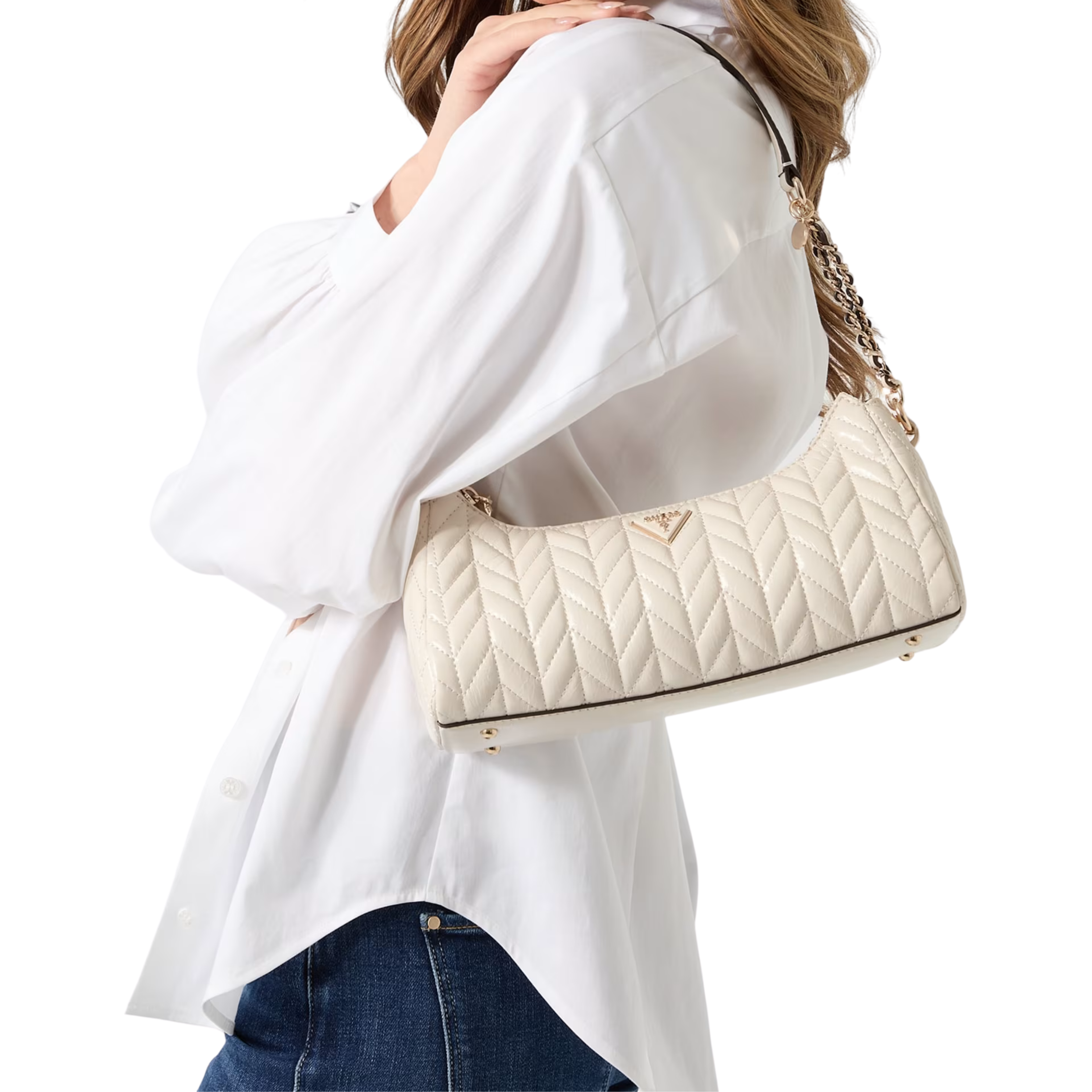 Guess Women Cheryl Quilted Shoulder Bag - White