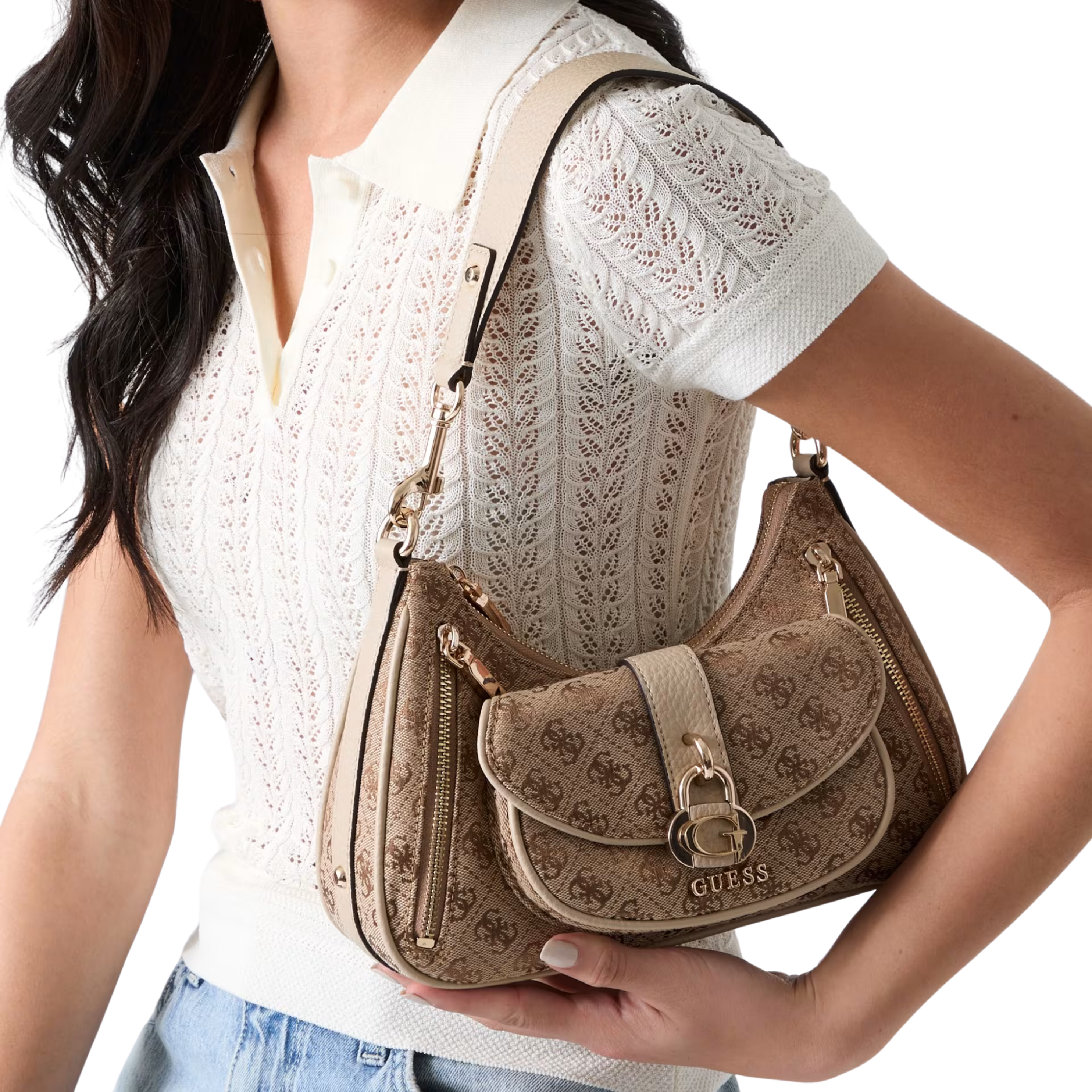 Guess Women Jessa Shoulder Bag - Latte Logo