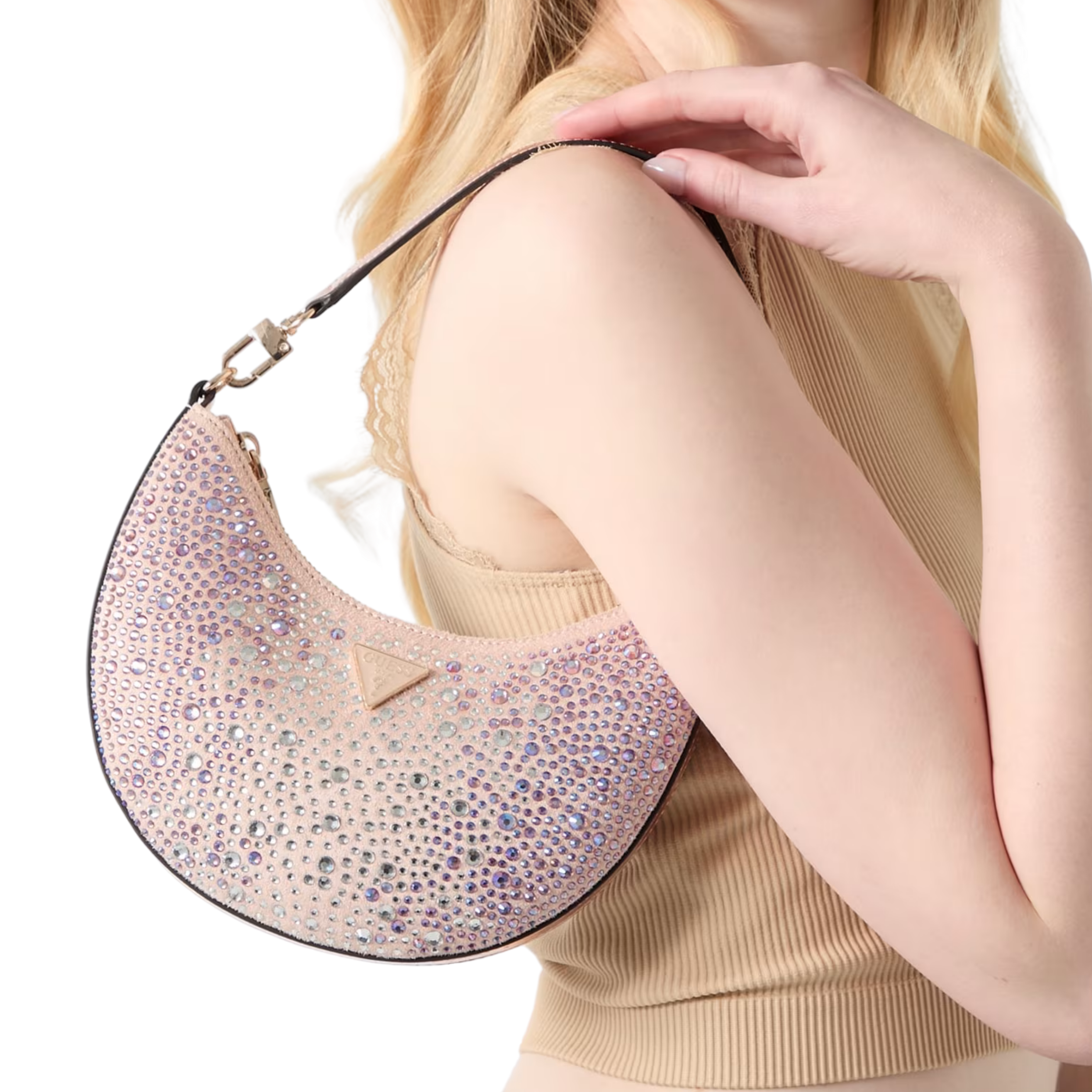 Guess Women Tasmin Rhinestones Hobo Bag - Light Rose