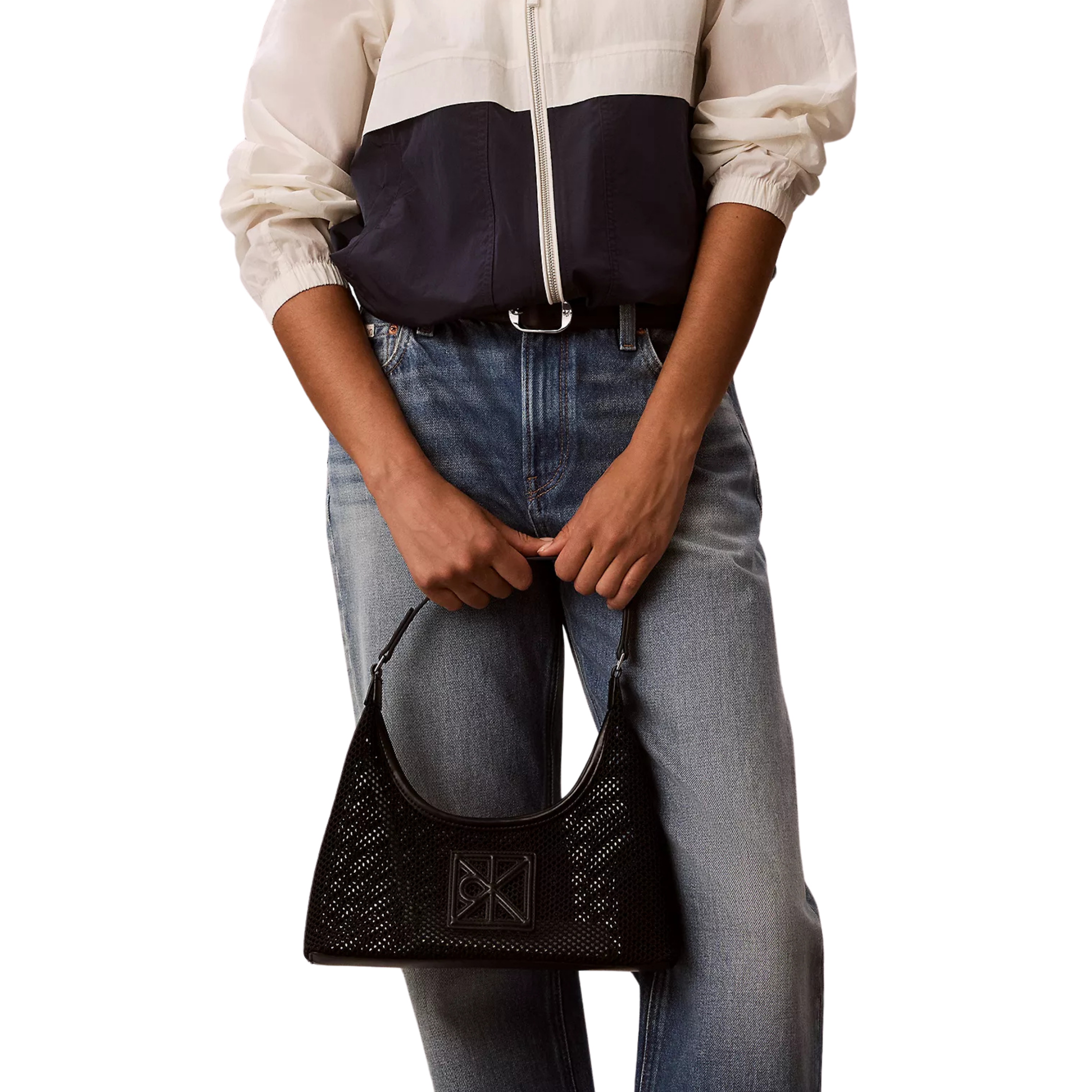 Calvin Klein Women Emblem Logo Mesh Shoulder Bag - Black
