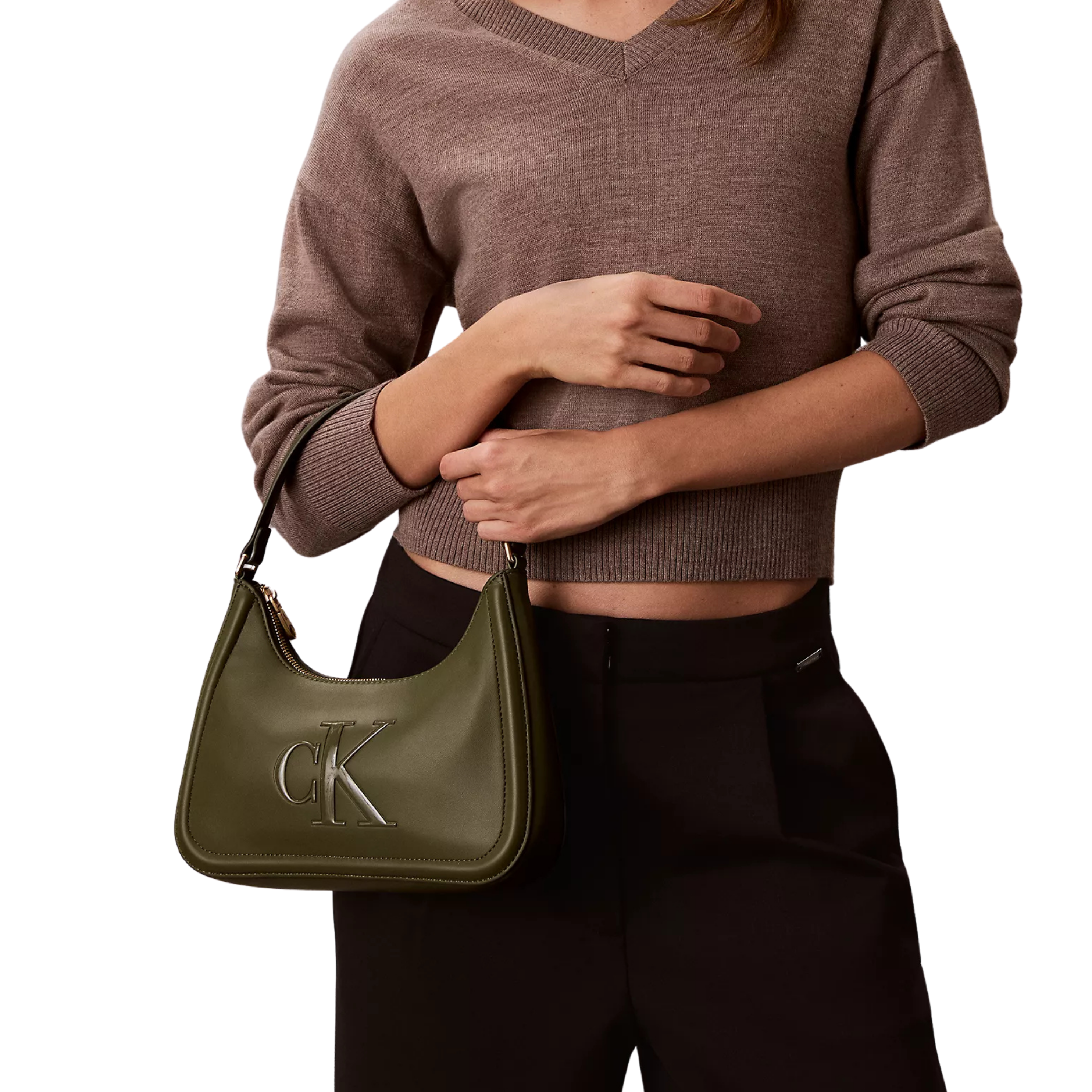 Calvin Klein Women Embossed Monogram Shoulder Bag - Cypress