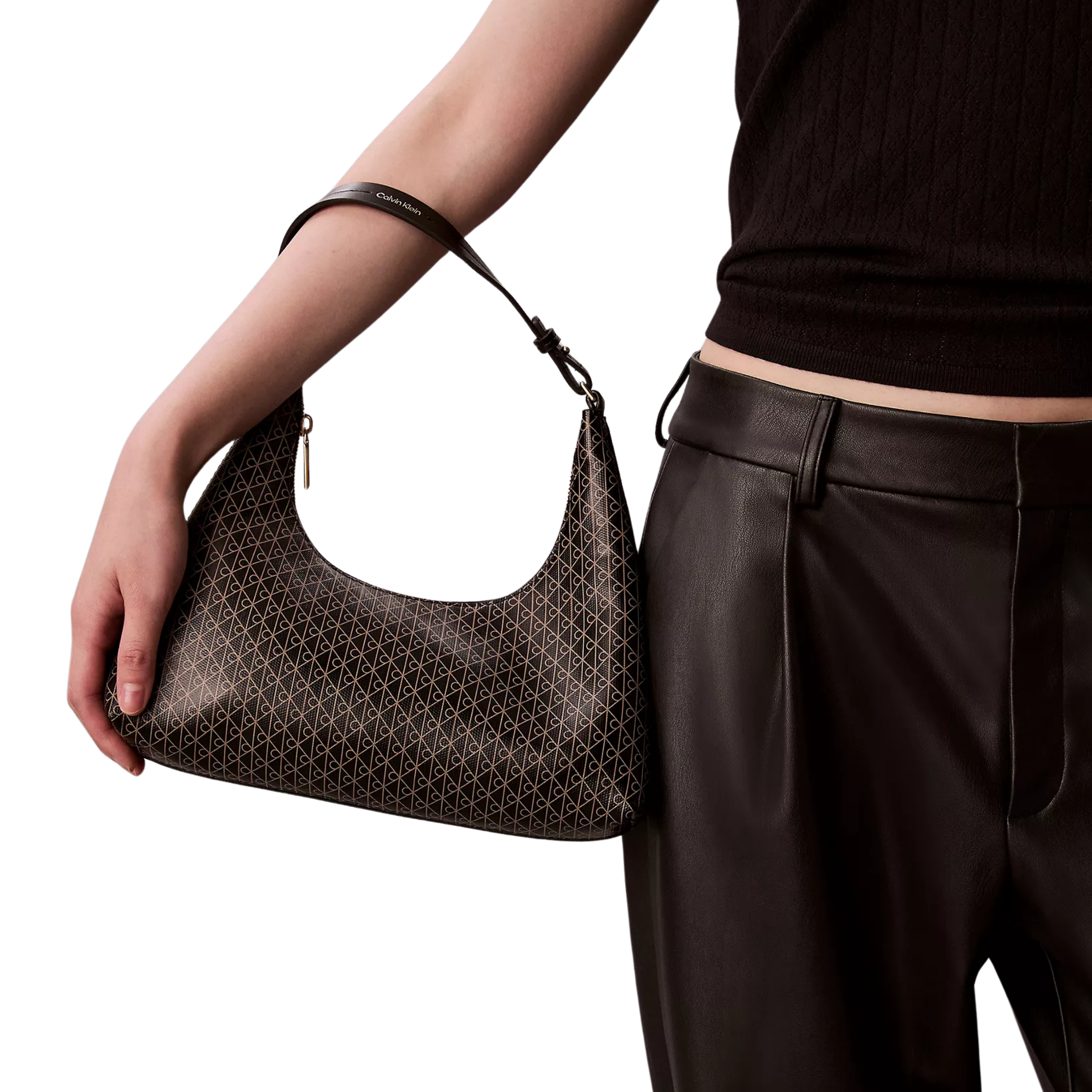 Calvin Klein Women Allover Emblem Logo Shoulder Bag - Black