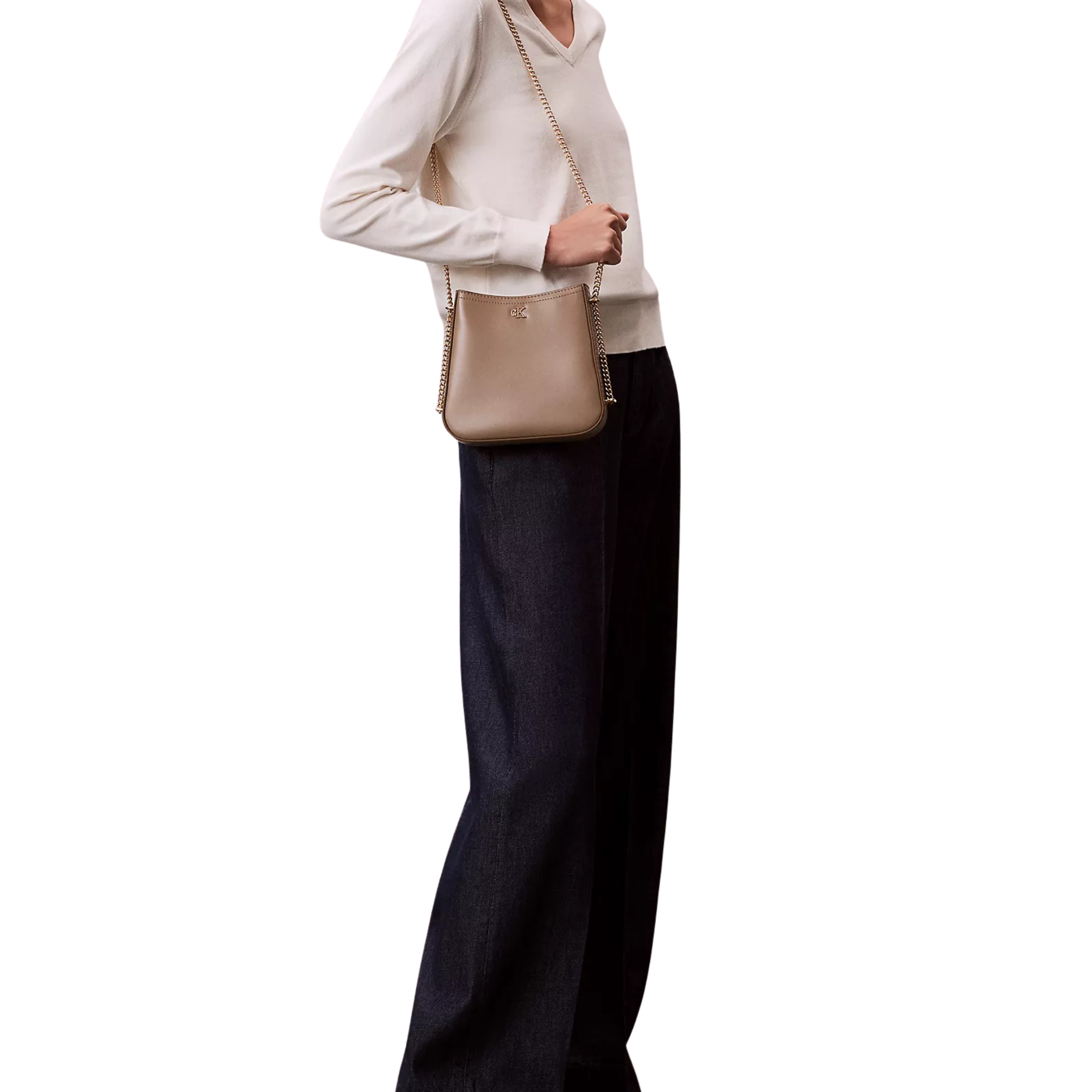 Calvin Klein Women Monogram Chain Saddle Bag - Desert Taupe