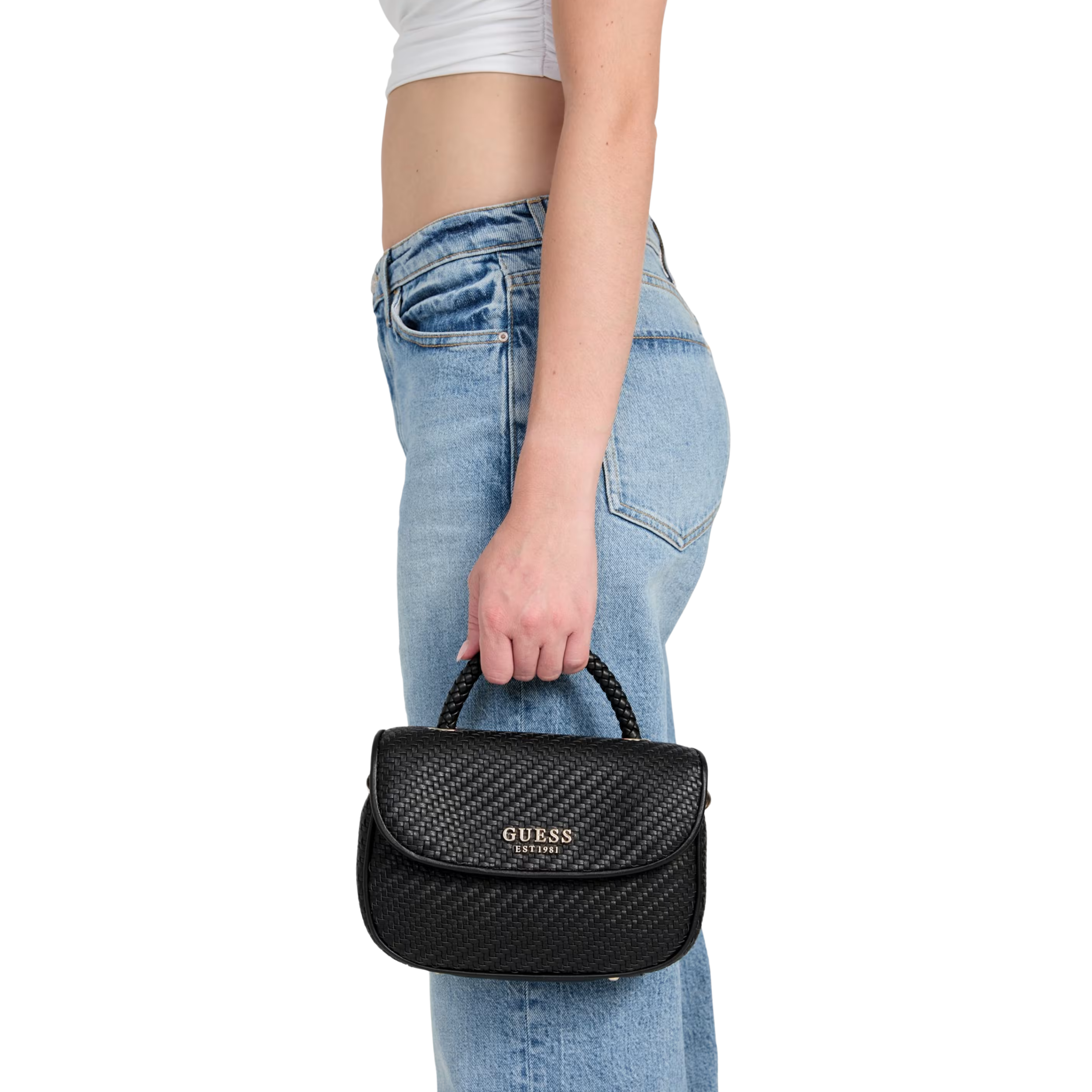 Guess Women Mirema Woven Top Handle Bag - Black