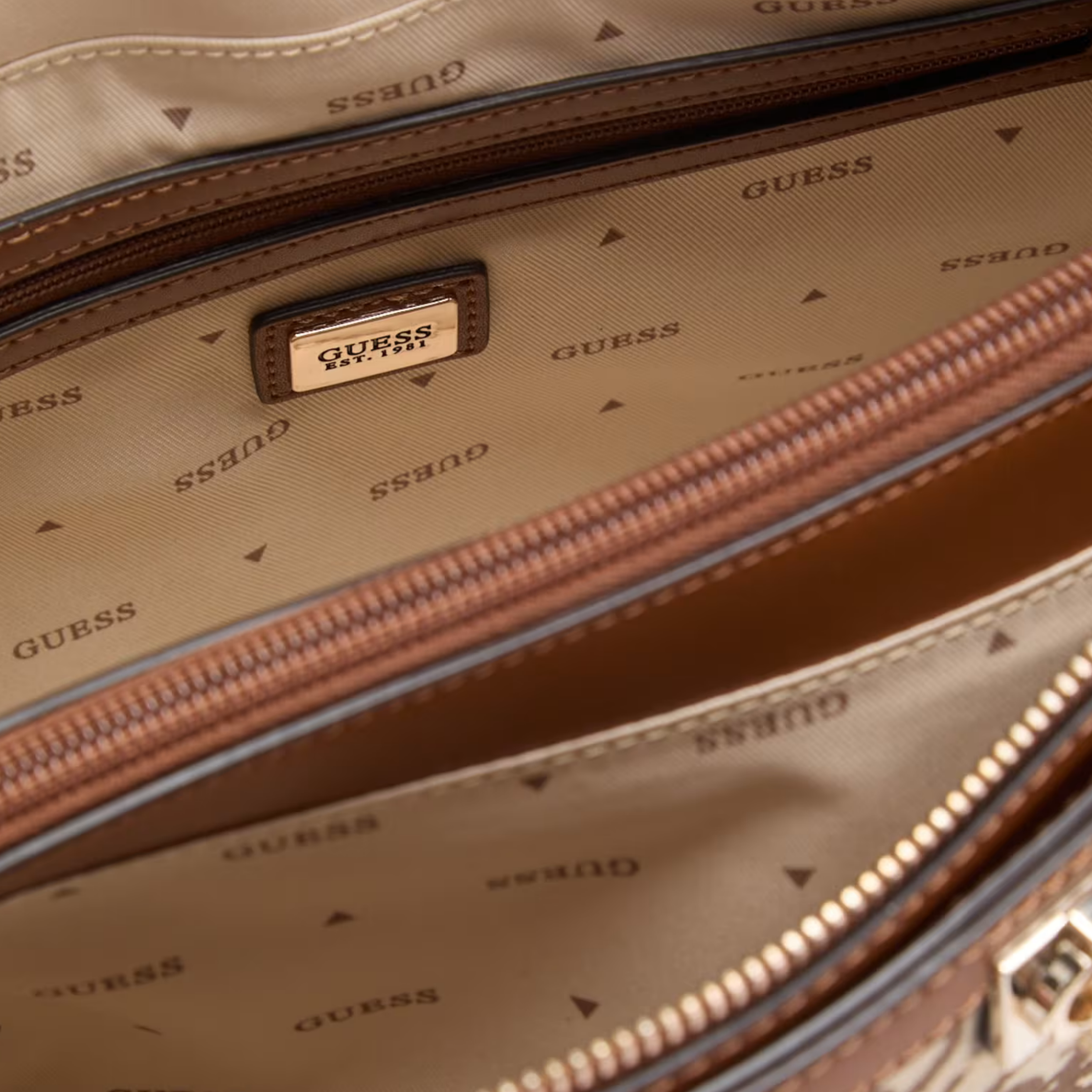 Guess Women Audrey Logo Satchel Bag - Latte Logo
