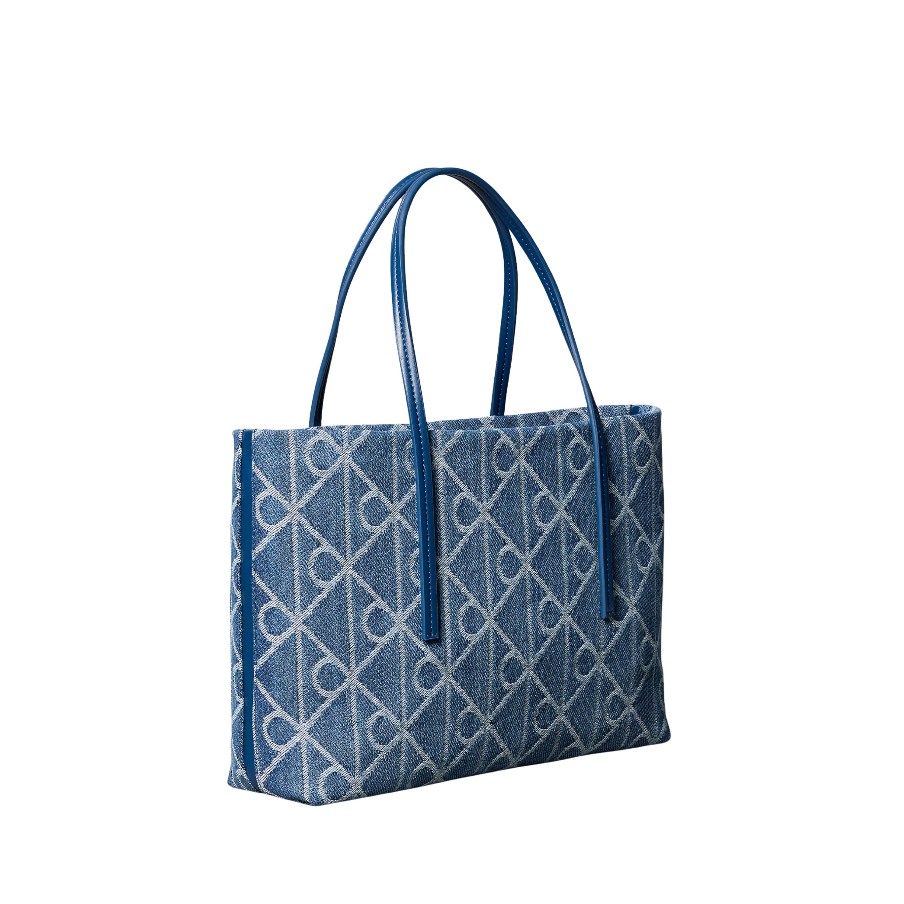 Calvin Klein Women Allover Emblem Logo Denim Small Tote Bag - Denim Medium Wash