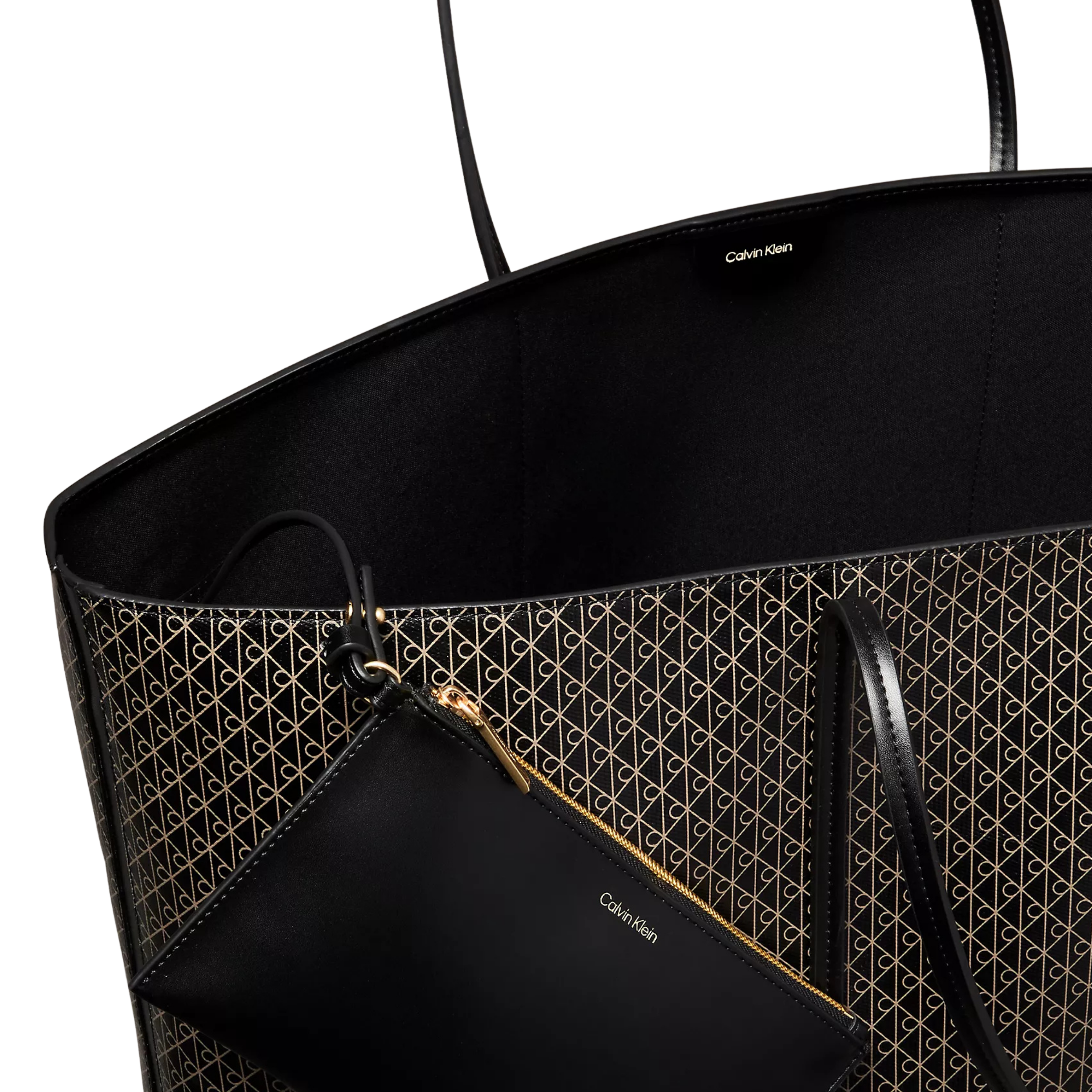 Calvin Klein Women Allover Emblem Logo Large Tote Bag with Pouch - Black Aop