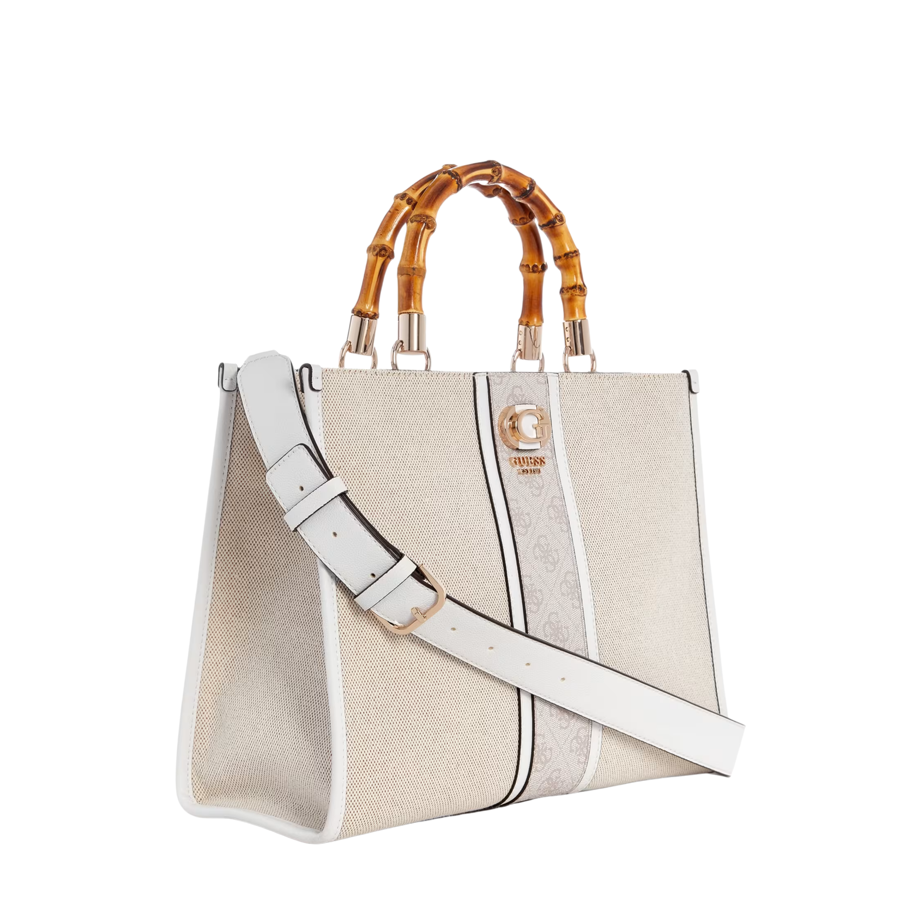 Guess Women Kerima Bamboo Tote - Natural Dove Logo