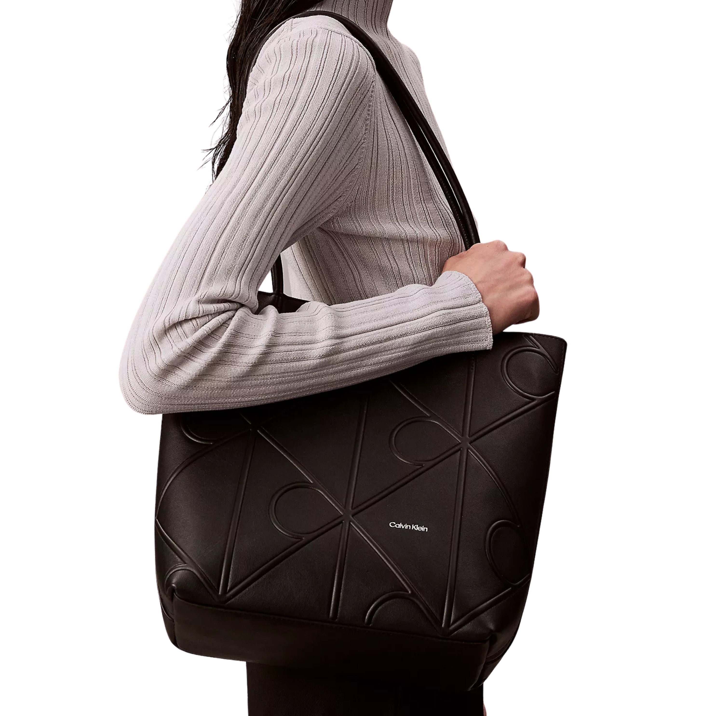 Calvin Klein Women Embossed Emblem Logo Small Tote Bag - Black
