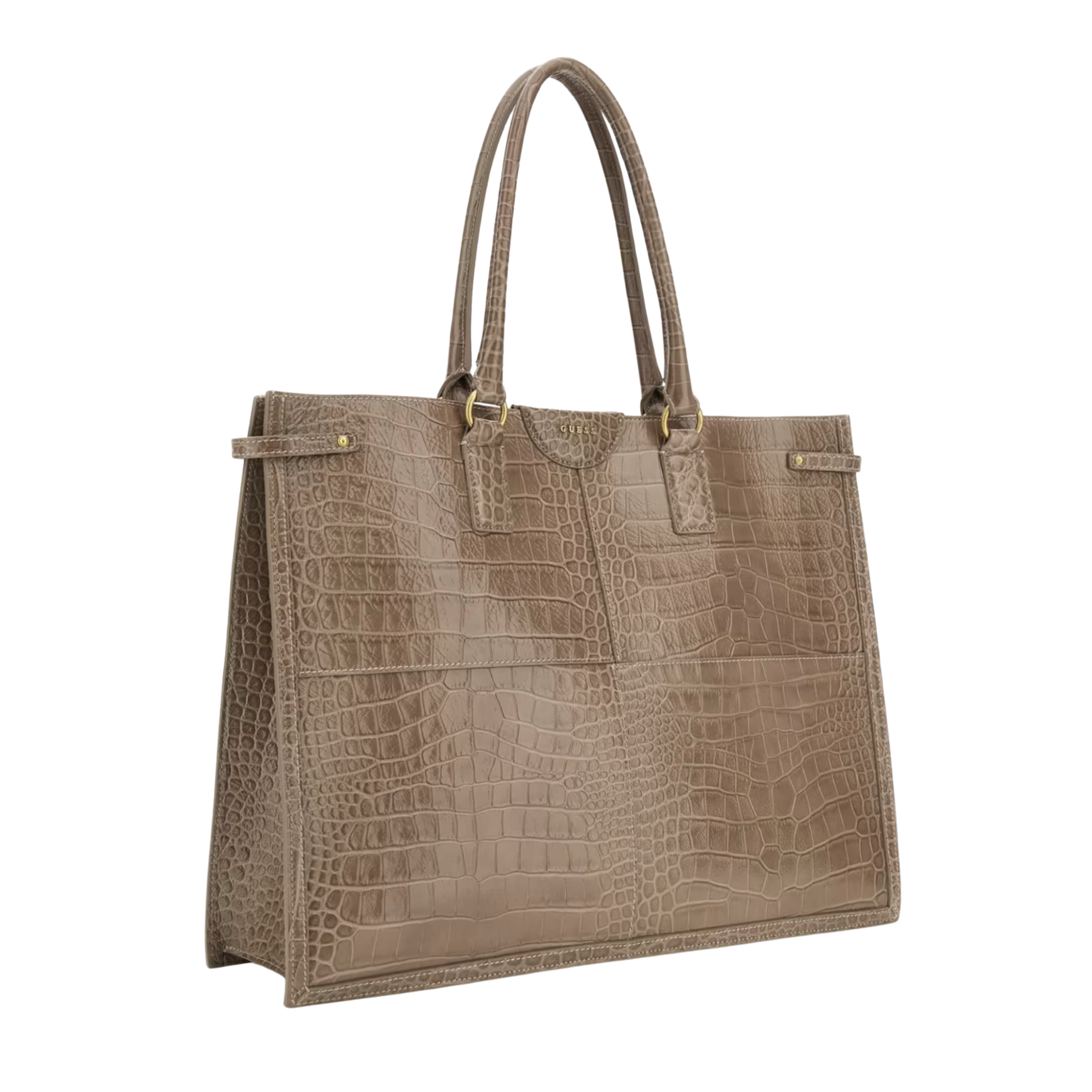 Guess Women Isa Crocodile Embossed Leather Tote - Light Taupe