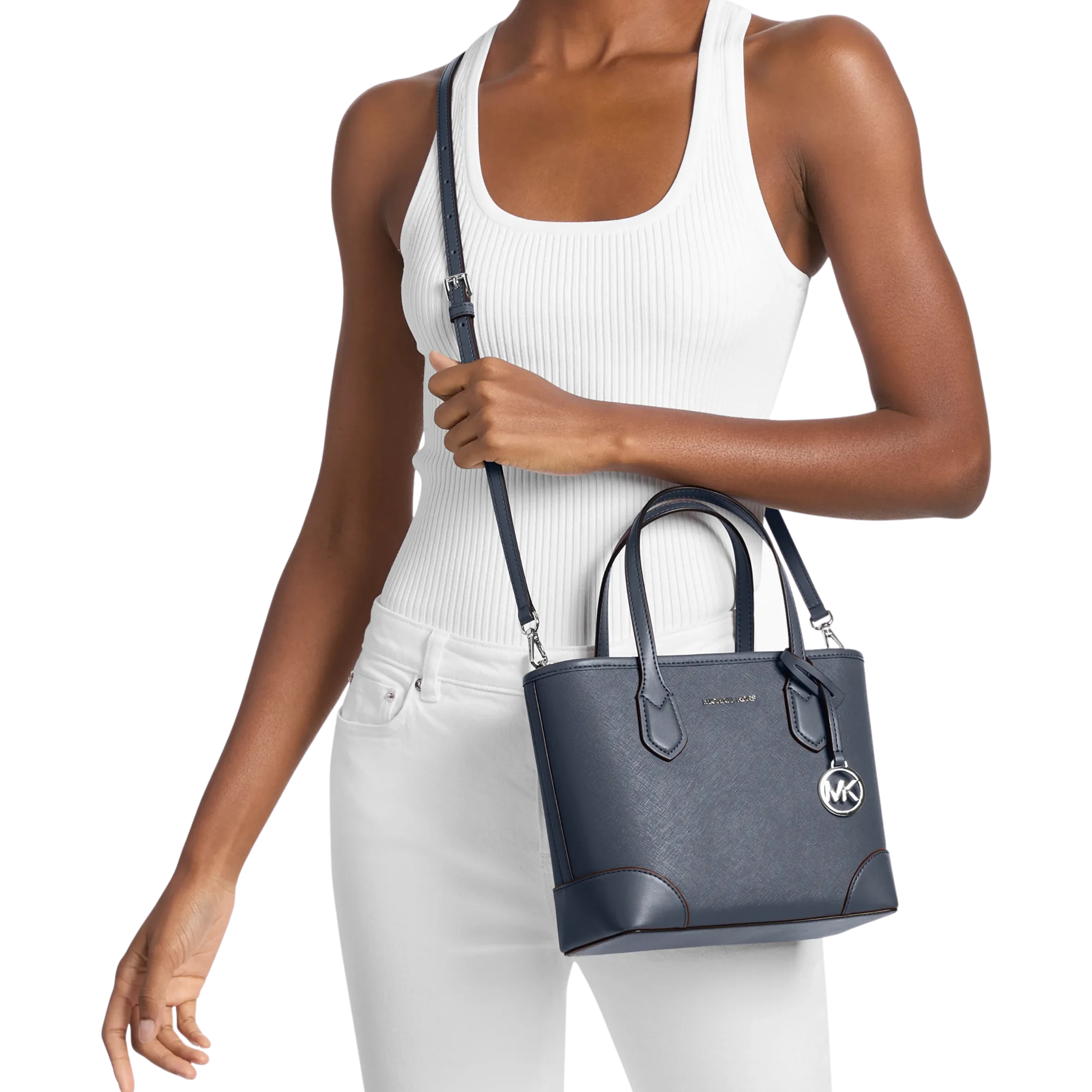 Michael Kors Women Eva Extra Small Saffiano Leather Convertible Tote Bag - Navy