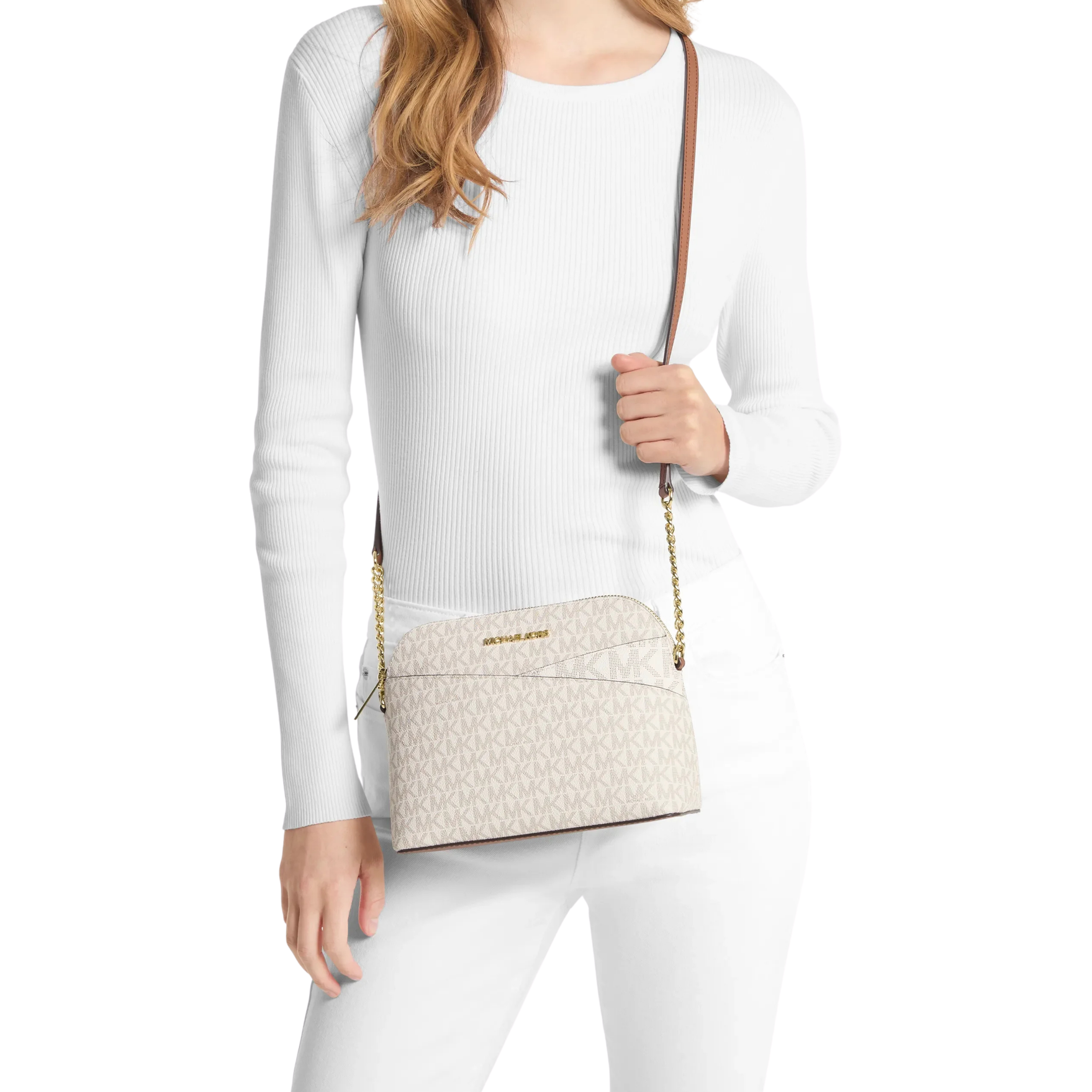 Michael Kors Women Jet Set Travel Medium Logo Dome Crossbody Bag - Vanilla