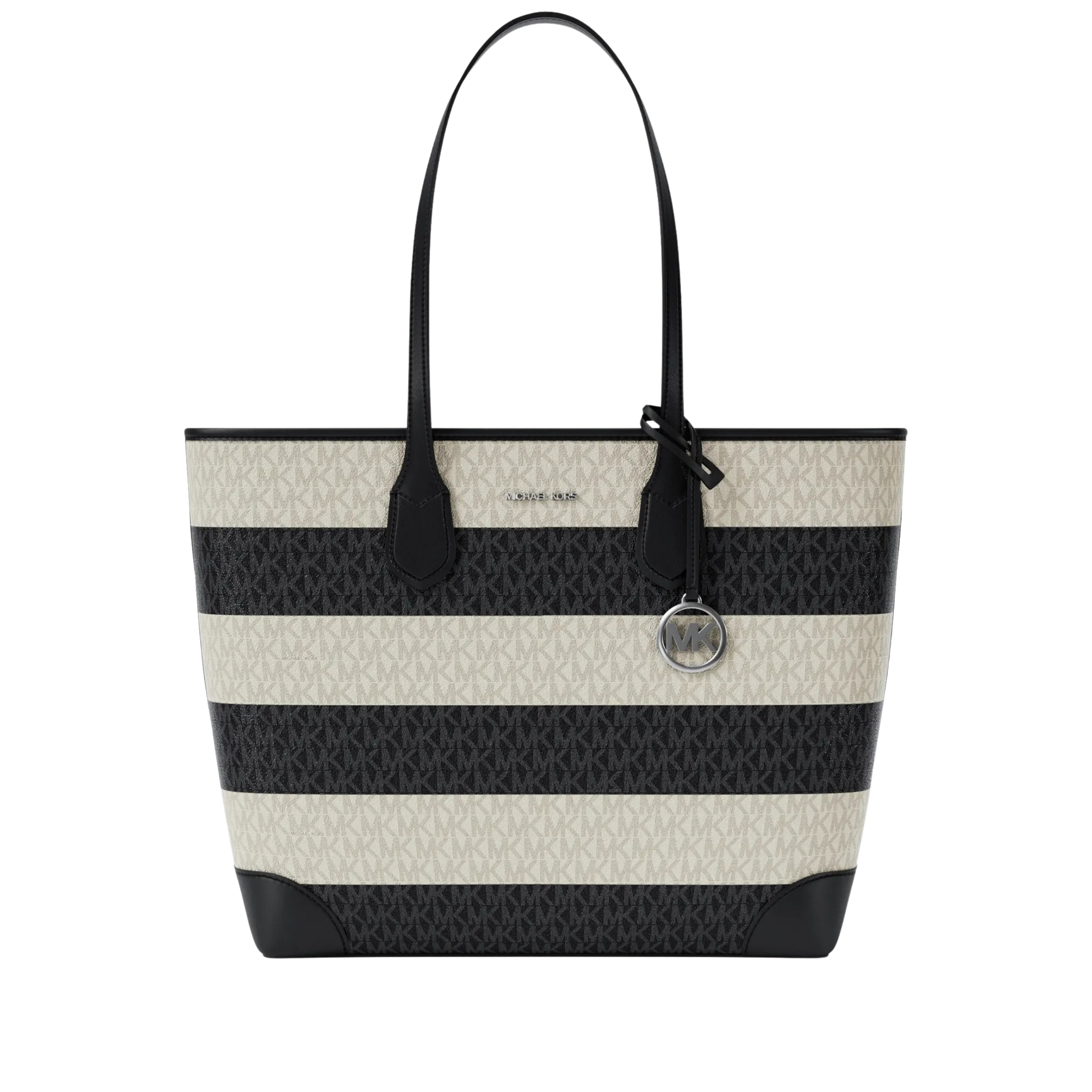 Michael Kors Women Eva Large Striped Signature Logo Tote Bag - Black