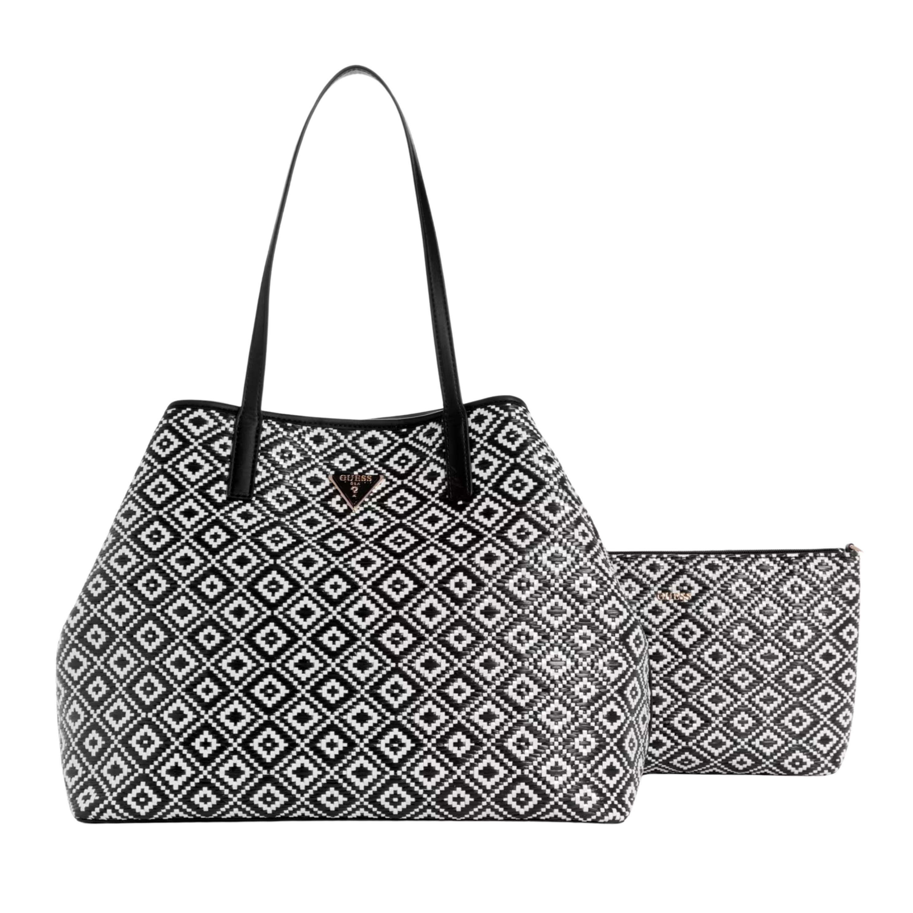 Guess Women Vikky Straw Tote Set - Black