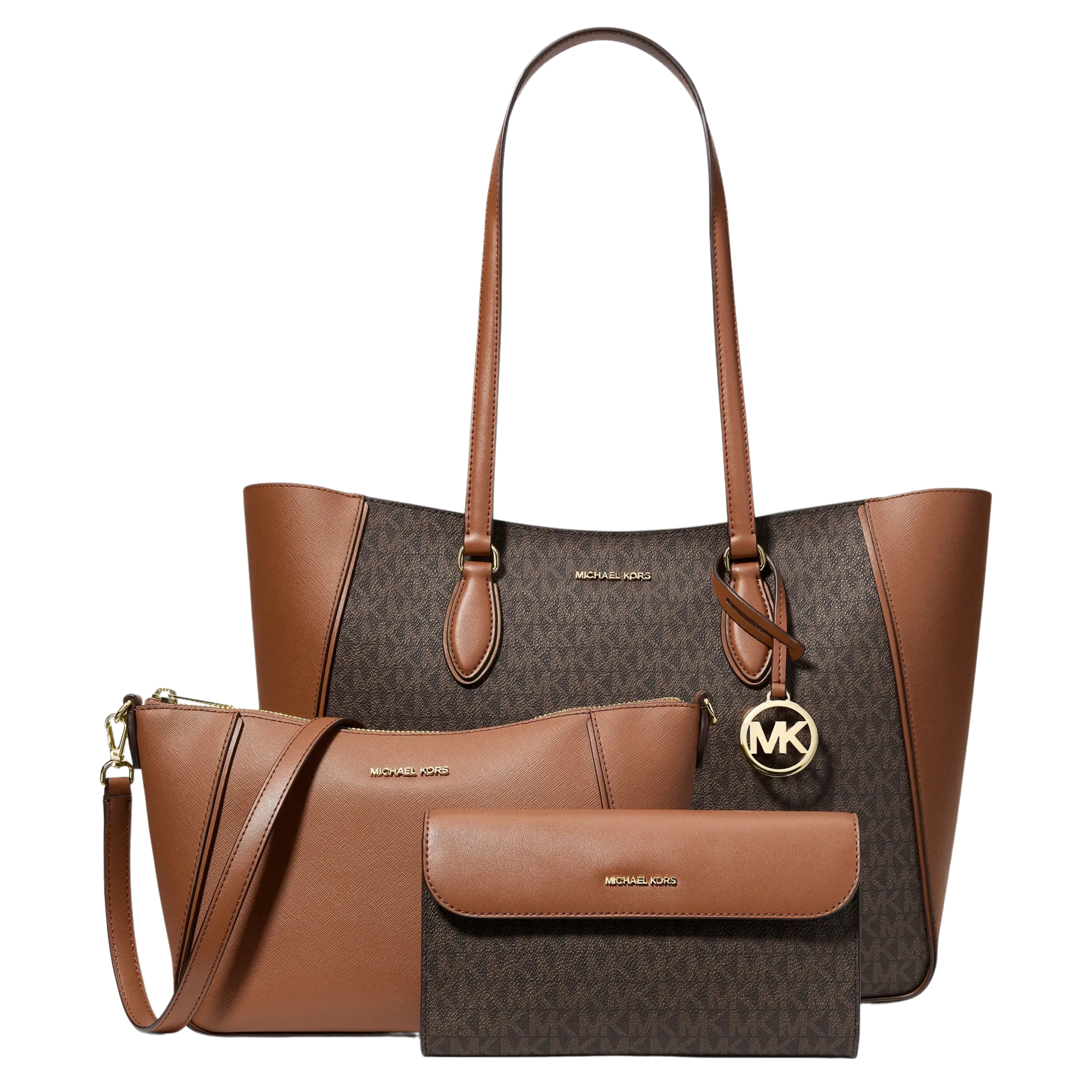 Michael Kors Women Jet Set Travel Large Signature Logo 3 In 1 Tote Bag - Brown
