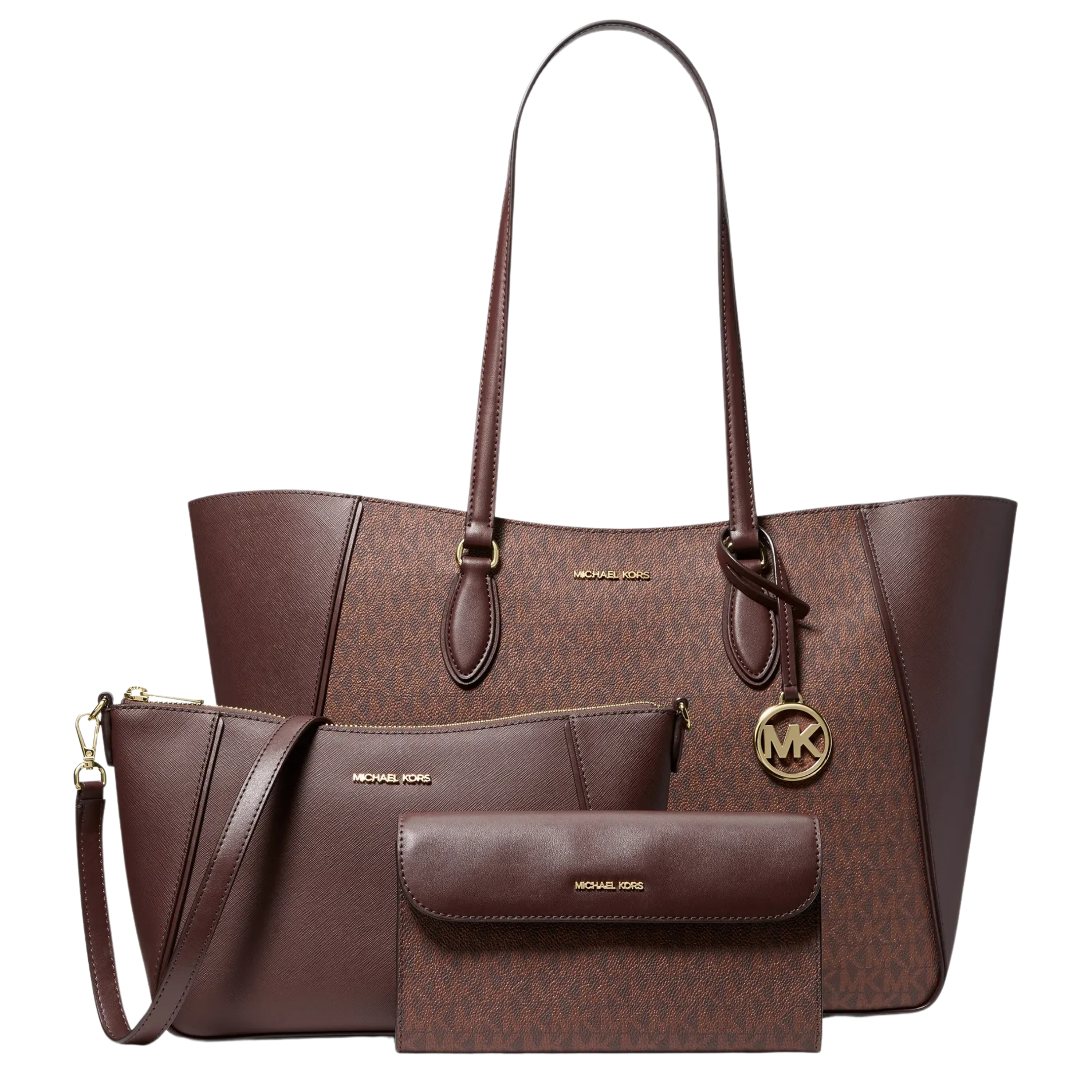 Michael Kors Women Jet Set Travel Large Signature Logo 3 In 1 Tote Bag - Nutmeg