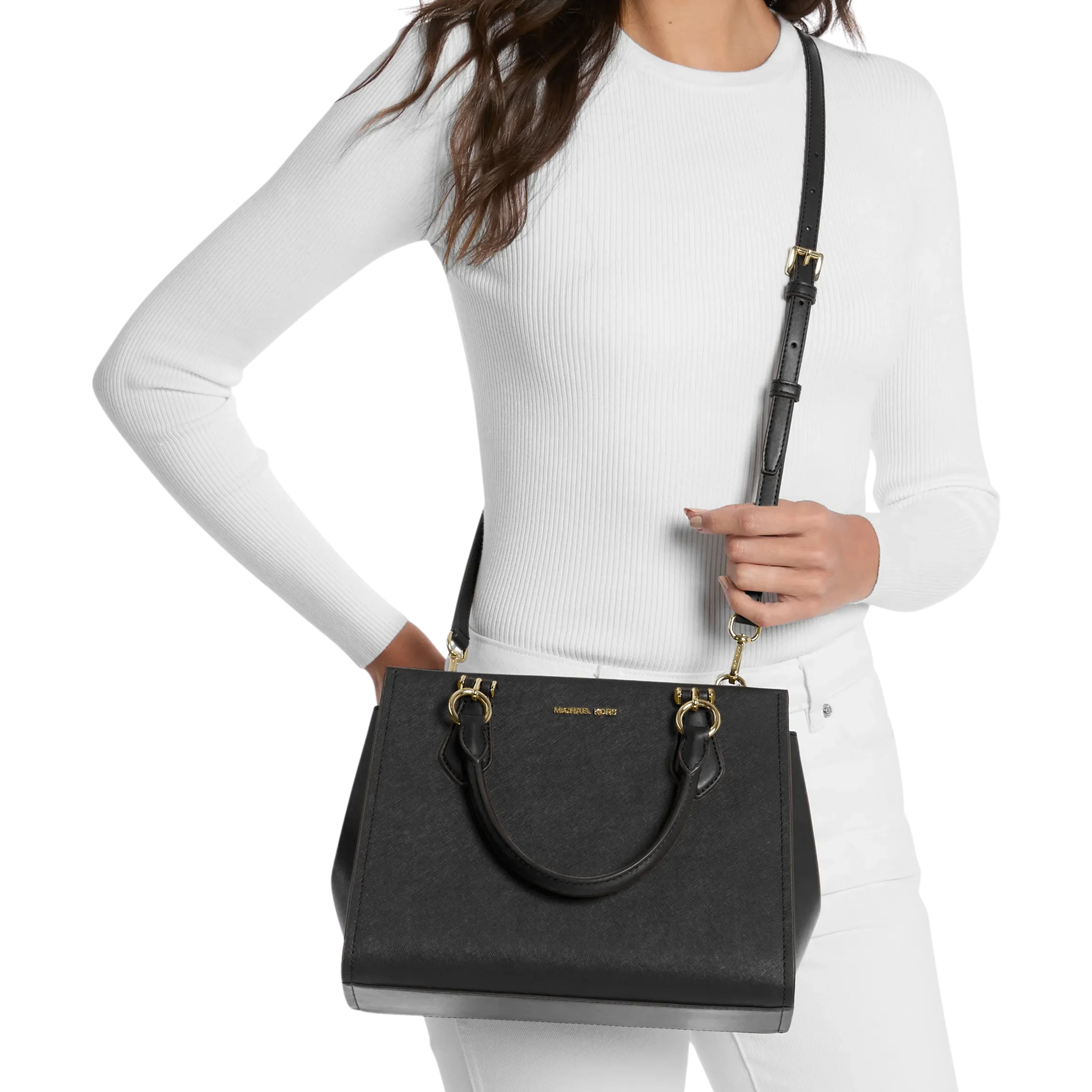 Michael Kors Women Marilyn Medium Saffiano Leather Satchel - Black
