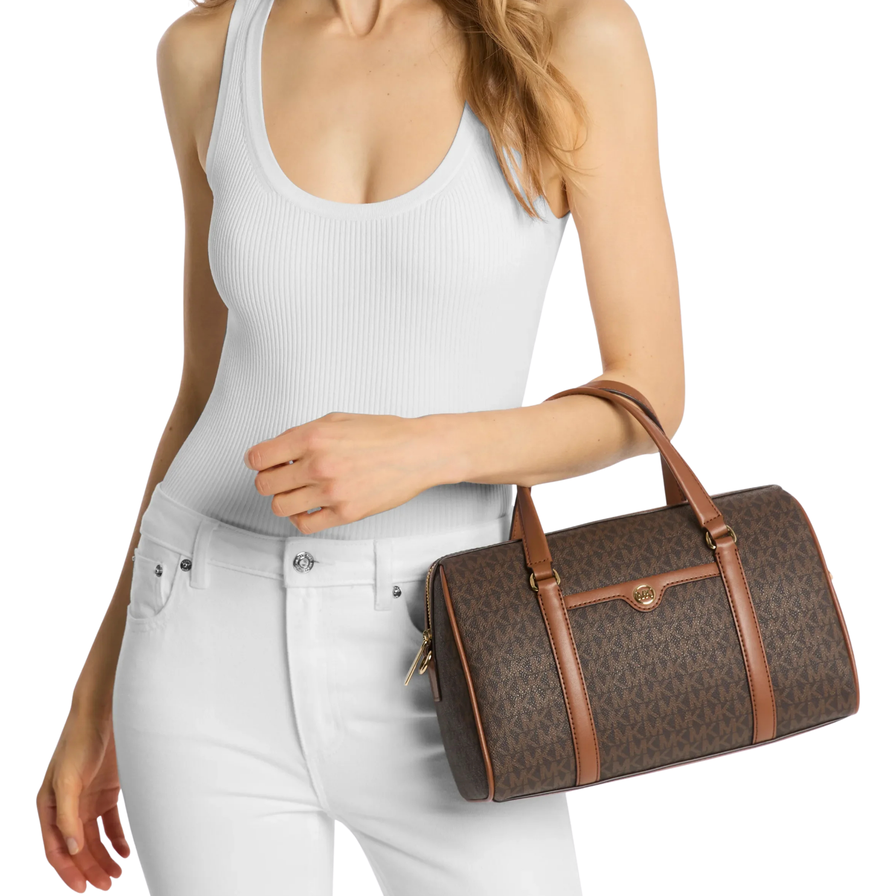 Michael Kors Women Jet Set Travel Medium Signature Logo Duffel Crossbody Bag - Brown